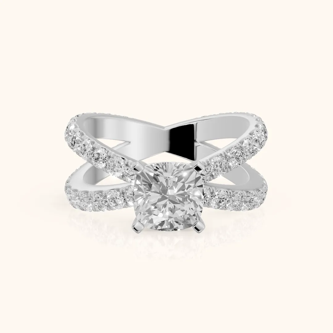 Lior Criss Cross Pavé Cushion Diamond Engagement Ring in Silver — view 2
