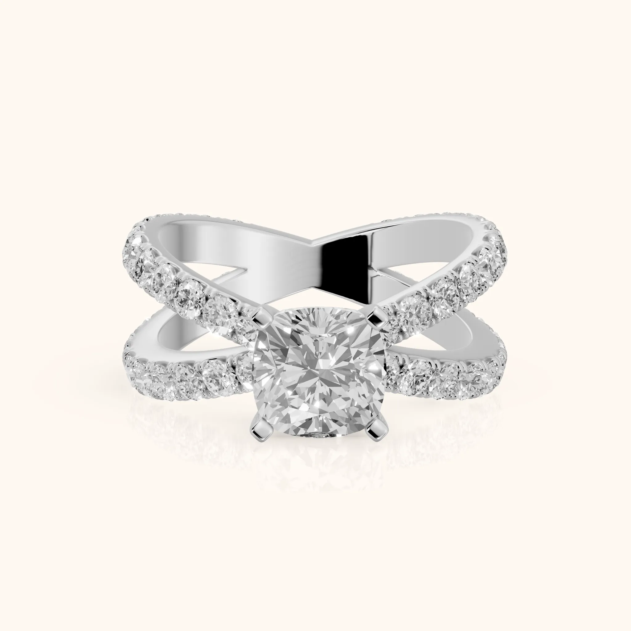 Lior Criss Cross Pavé Cushion Diamond Engagement Ring in Silver — view 1