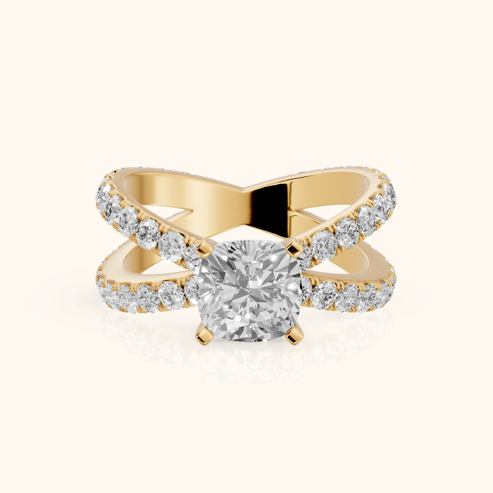 Lior Criss Cross Pavé Cushion Diamond Engagement Ring in Yellow Gold — view 1