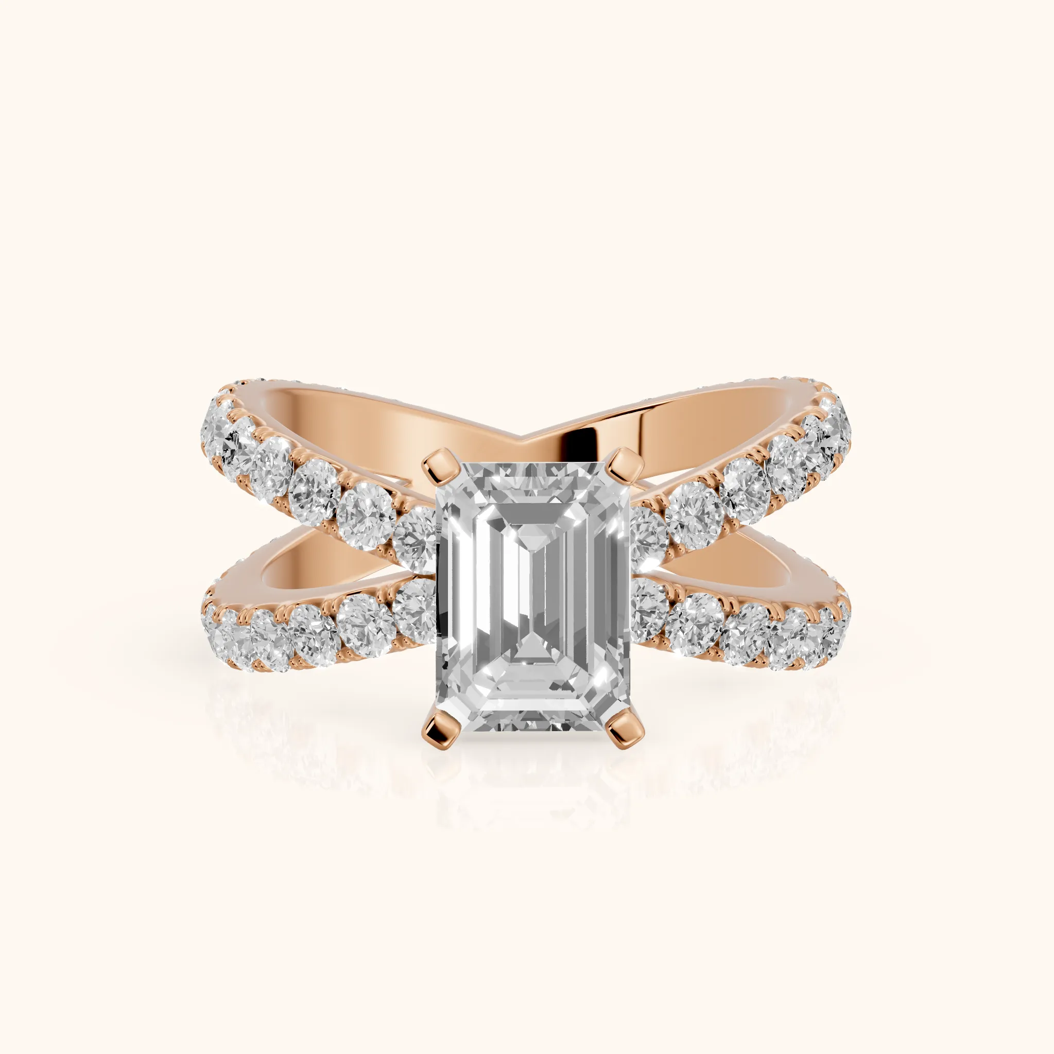 Lior Criss Cross Pavé Emerald Diamond Engagement Ring in Rose Gold — view 1