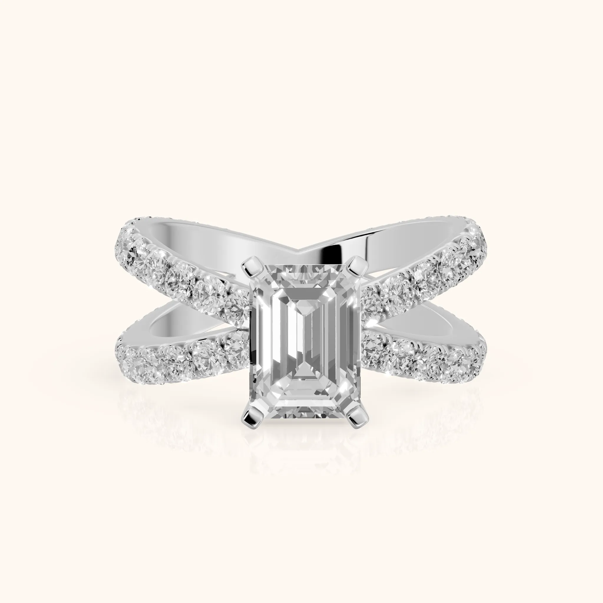 Lior Criss Cross Pavé Emerald Diamond Engagement Ring in Silver — view 1