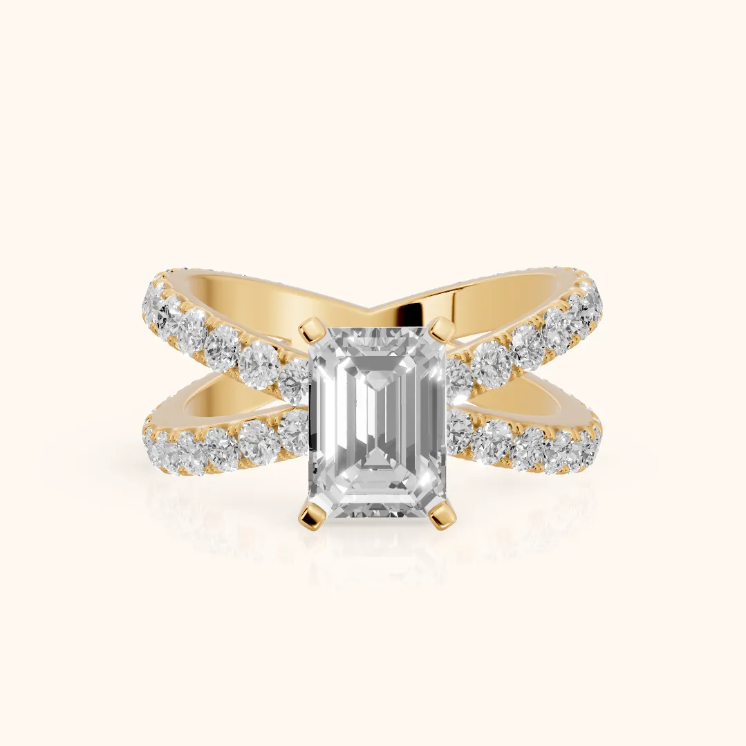 Lior Criss Cross Pavé Emerald Diamond Engagement Ring in Yellow Gold — view 2