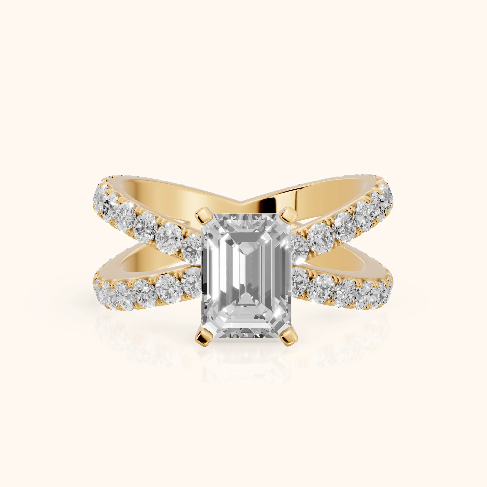 Lior Criss Cross Pavé Emerald Diamond Engagement Ring in Yellow Gold — view 1