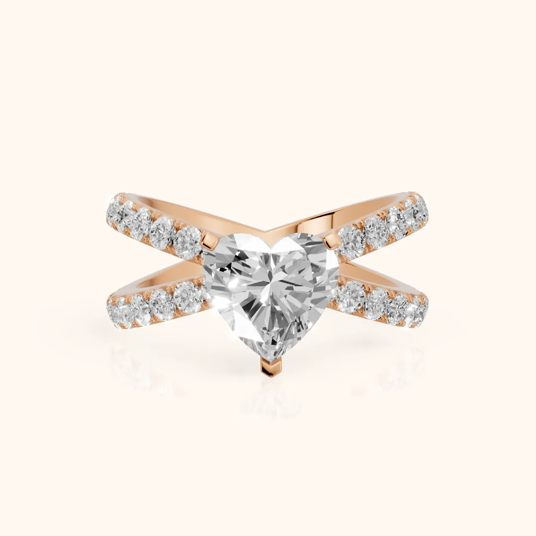 Lior Criss Cross Pavé Heart Diamond Engagement Ring in Rose Gold — view 2