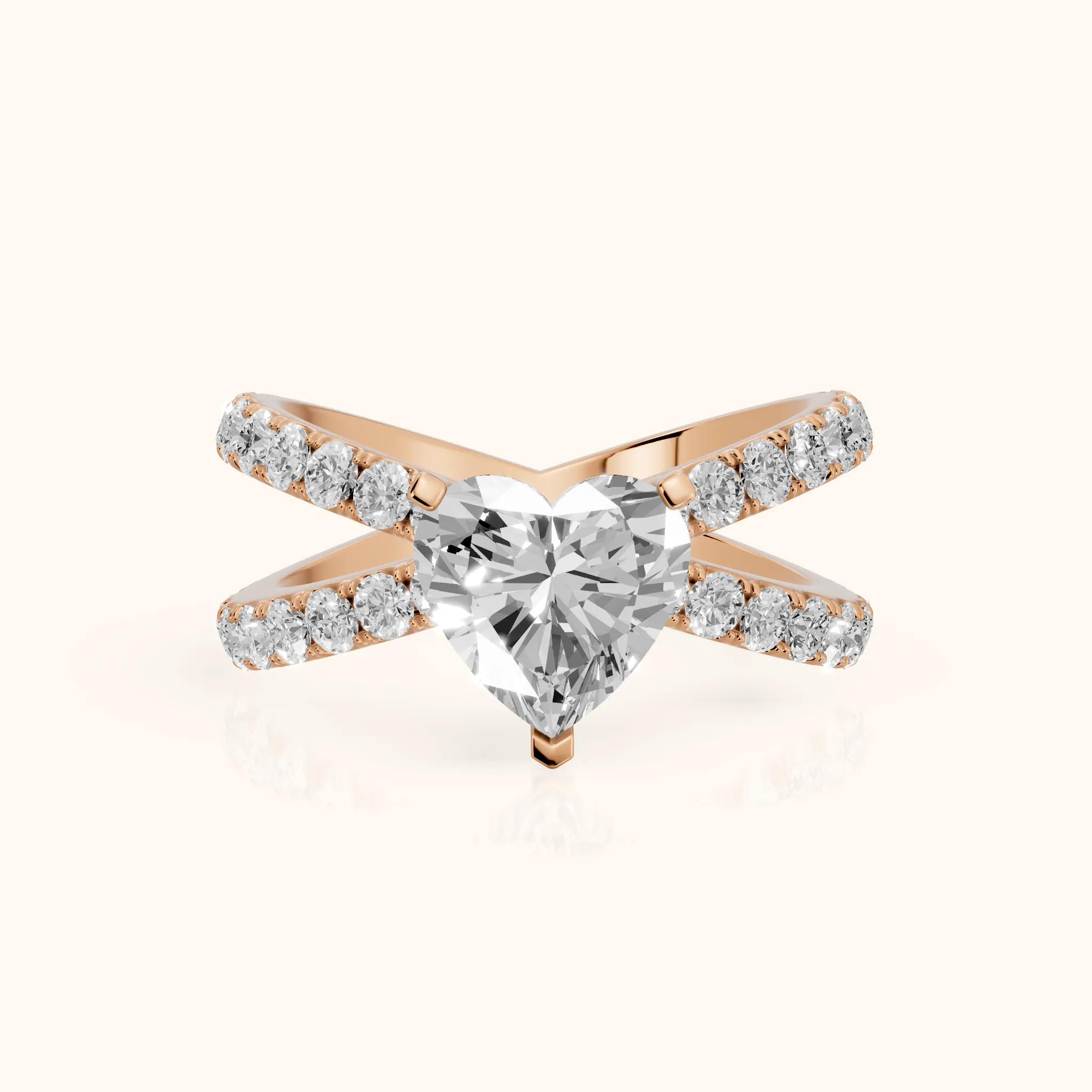 Lior Criss Cross Pavé Heart Diamond Engagement Ring in Rose Gold — view 1