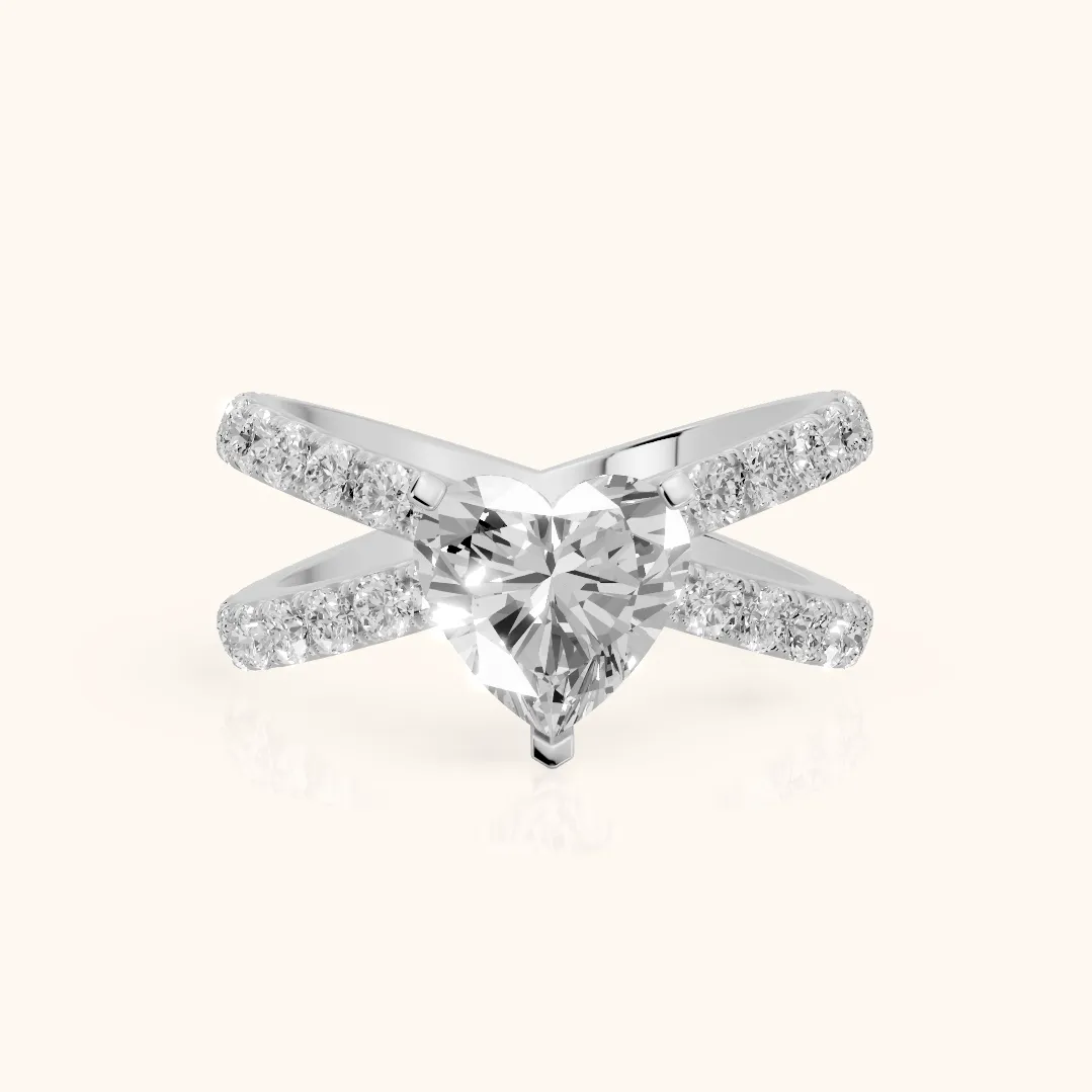 Lior Criss Cross Pavé Heart Diamond Engagement Ring in Silver — view 2