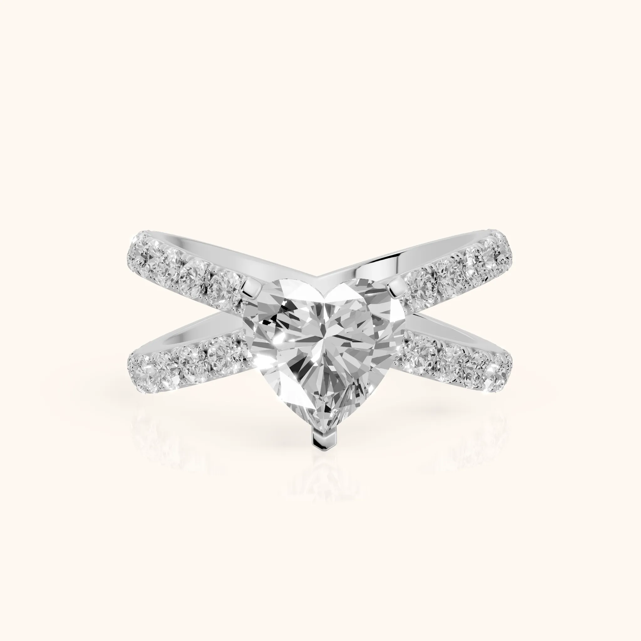 Lior Criss Cross Pavé Heart Diamond Engagement Ring in Silver — view 1