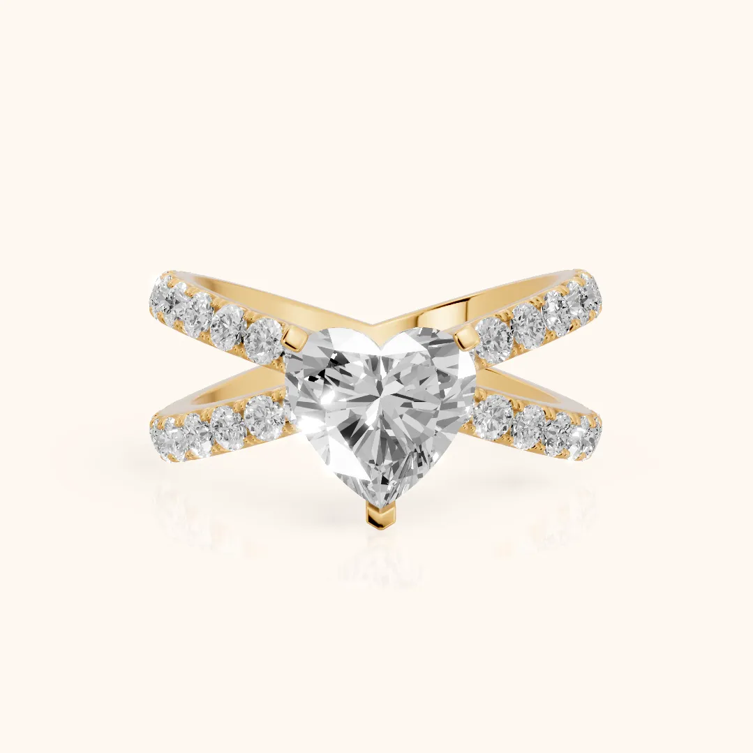 Lior Criss Cross Pavé Heart Diamond Engagement Ring in Yellow Gold — view 2