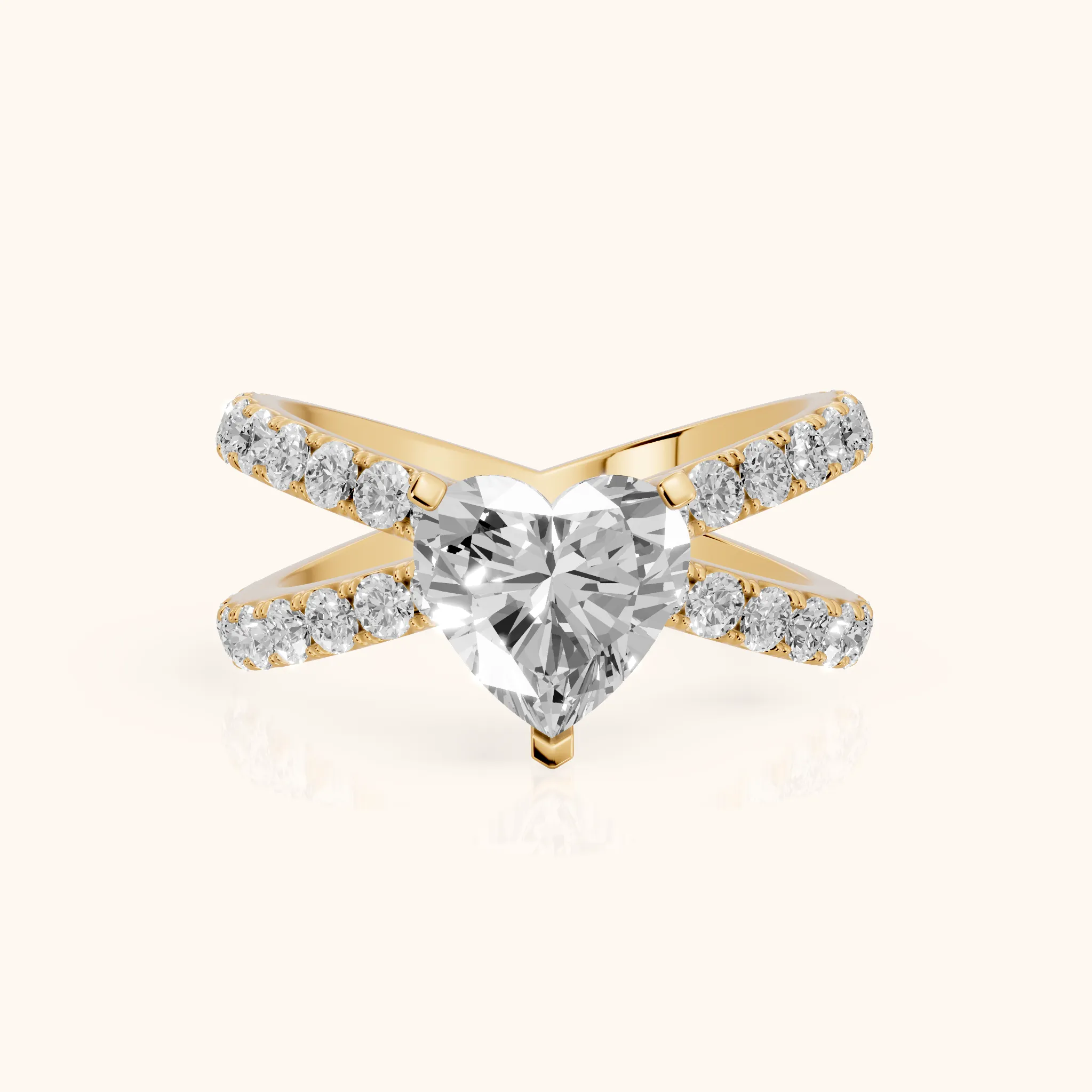 Lior Criss Cross Pavé Heart Diamond Engagement Ring in Yellow Gold — view 1