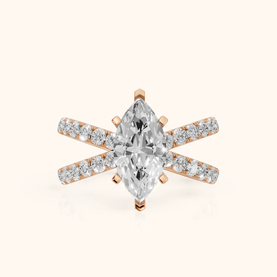 Lior Criss Cross Pavé Marquise Diamond Engagement Ring in Rose Gold — view 2