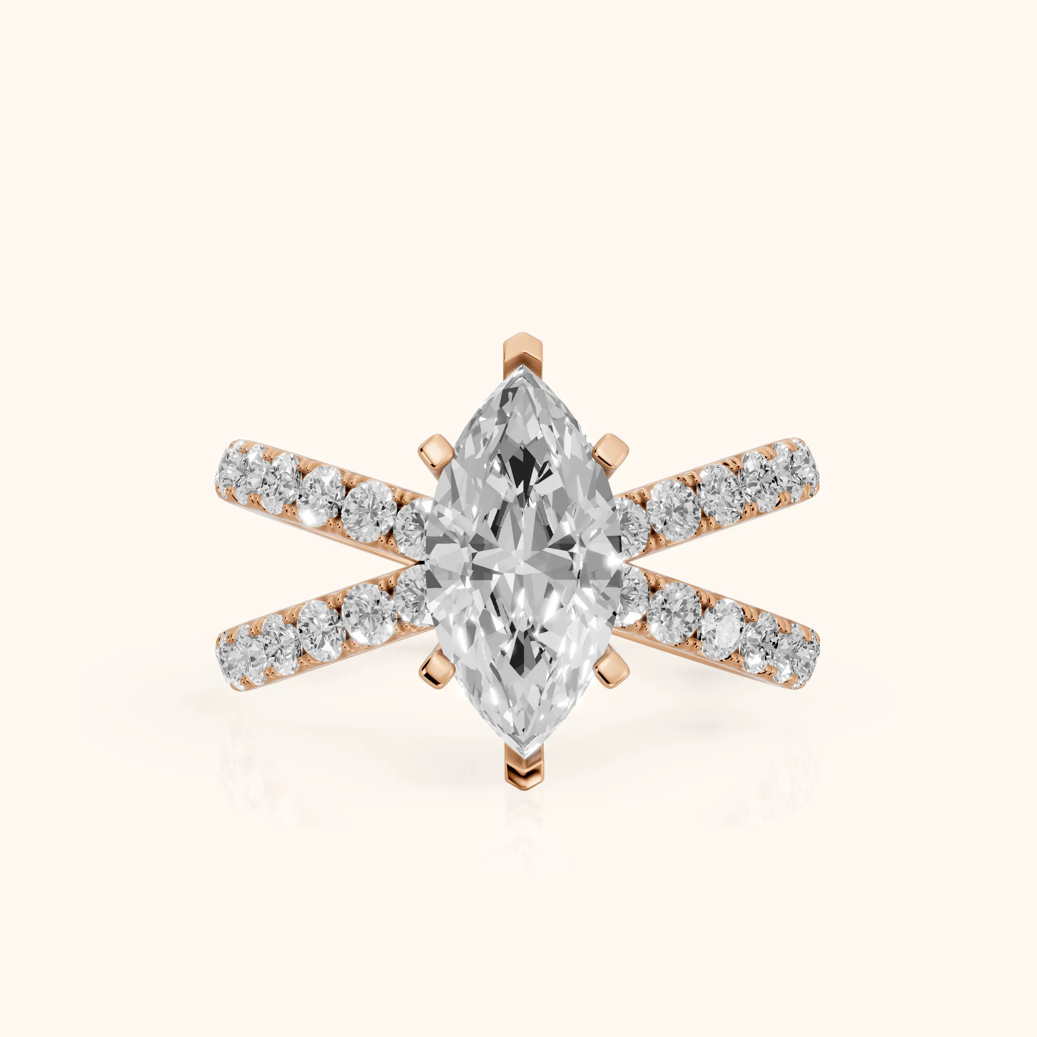 Lior Criss Cross Pavé Marquise Diamond Engagement Ring in Rose Gold — view 1