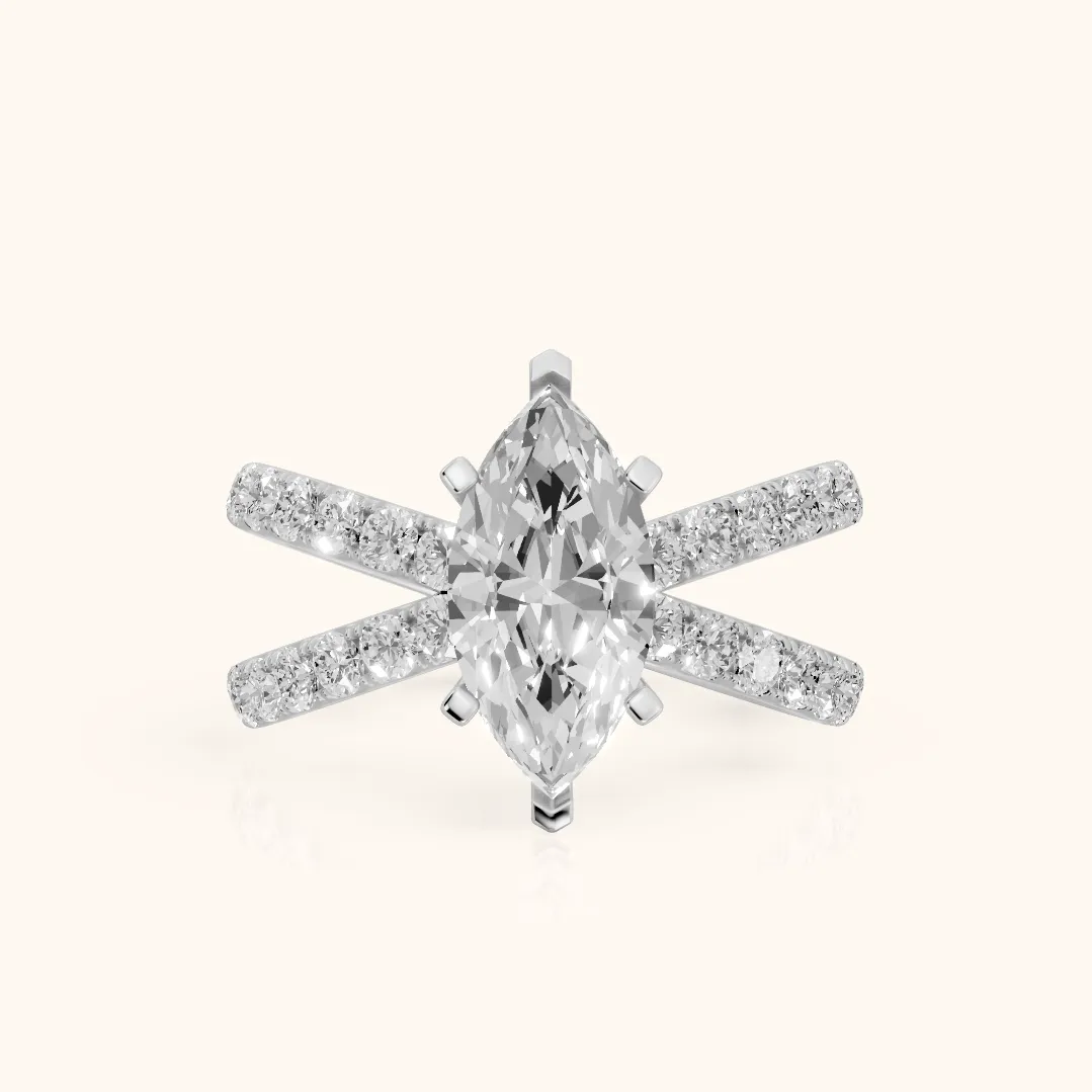 Lior Criss Cross Pavé Marquise Diamond Engagement Ring in Platinum — view 2