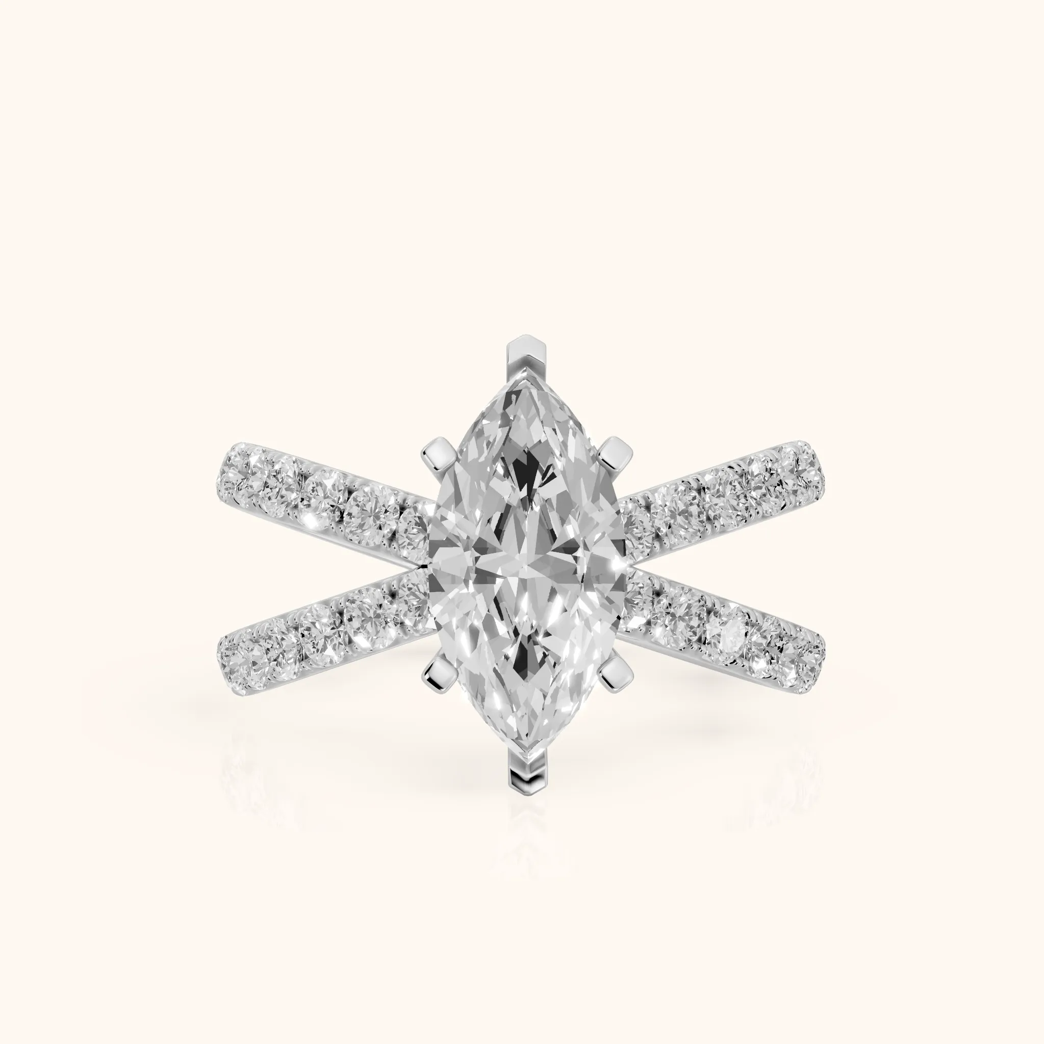 Lior Criss Cross Pavé Marquise Diamond Engagement Ring in Platinum — view 1