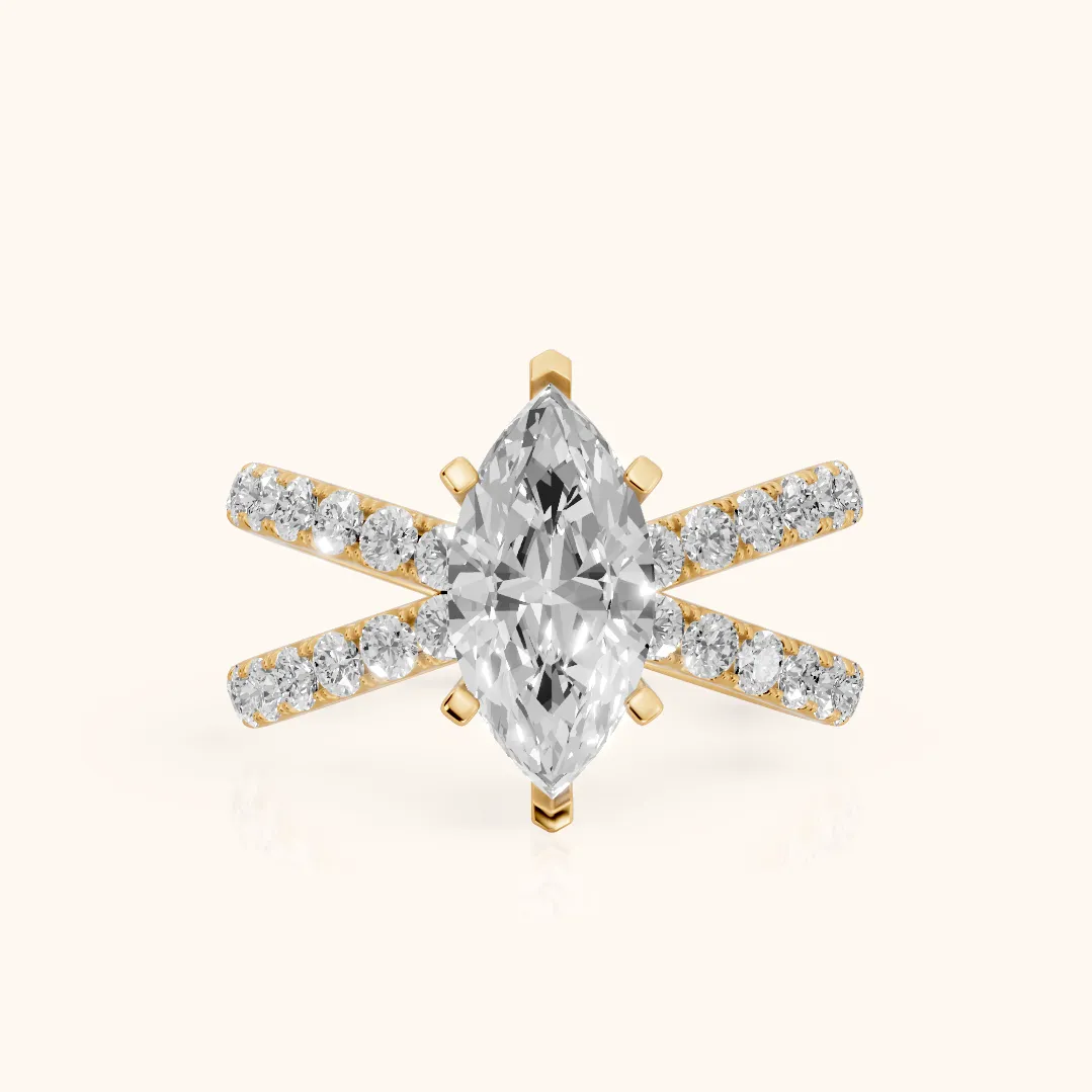 Lior Criss Cross Pavé Marquise Diamond Engagement Ring in Yellow Gold — view 2