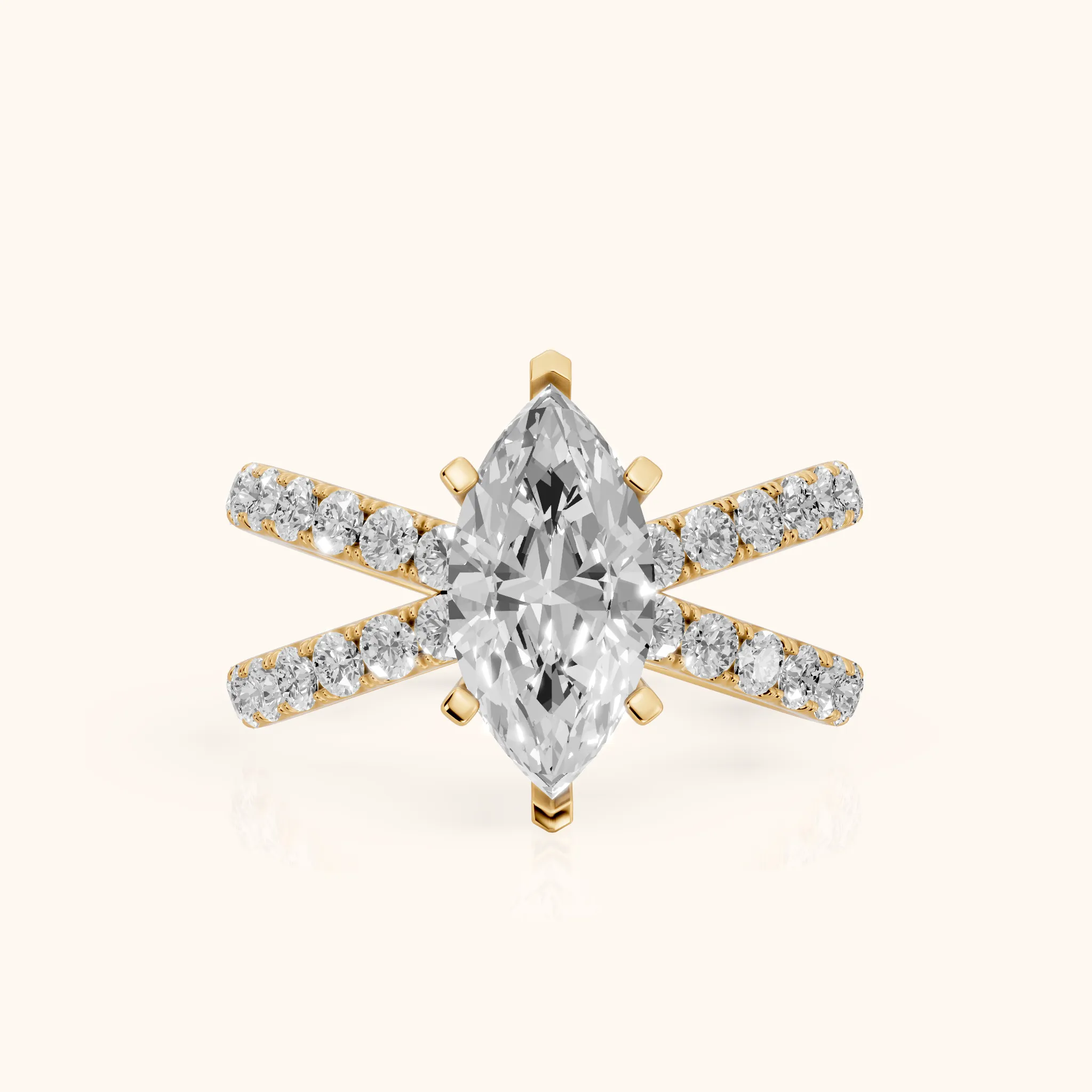 Lior Criss Cross Pavé Marquise Diamond Engagement Ring in Yellow Gold — view 1