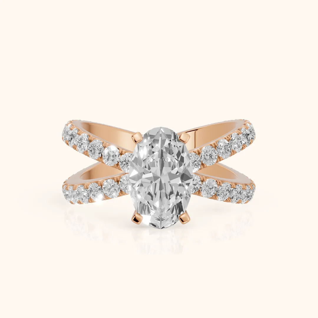 Lior Criss Cross Pavé Oval Diamond Engagement Ring in Rose Gold — view 2