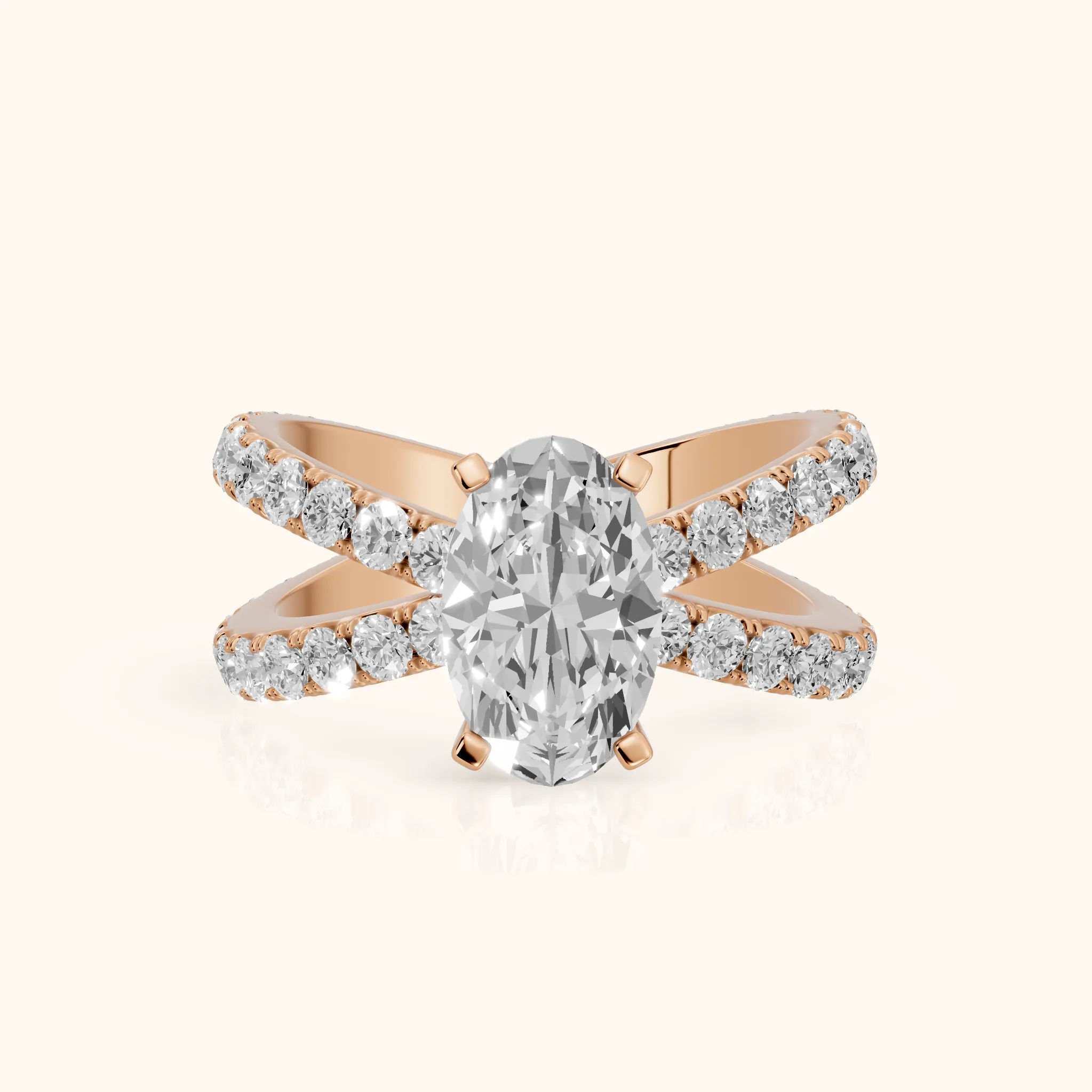 Lior Criss Cross Pavé Oval Diamond Engagement Ring in Rose Gold — view 1