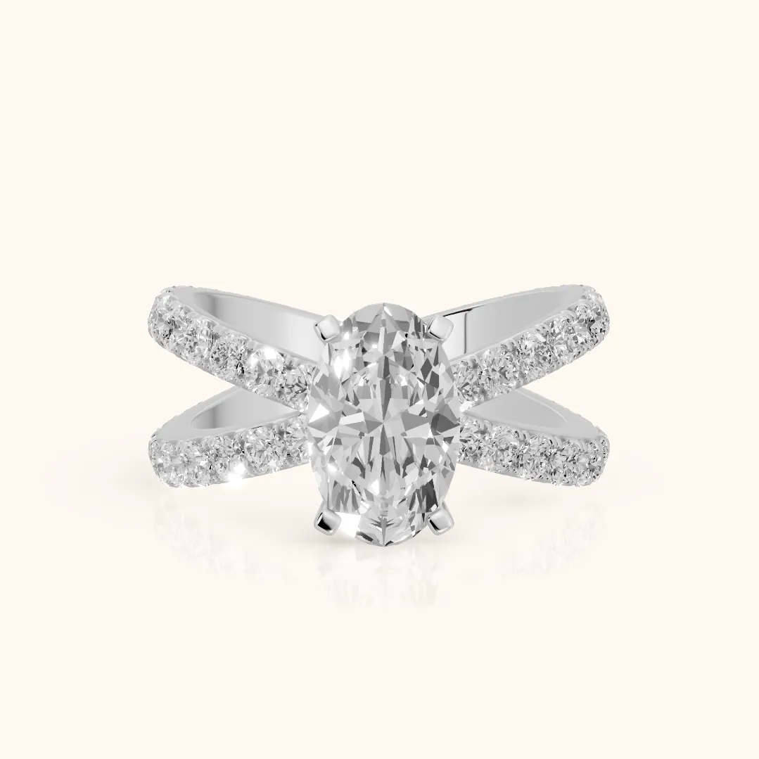 Lior Criss Cross Pavé Oval Diamond Engagement Ring in Silver — view 2