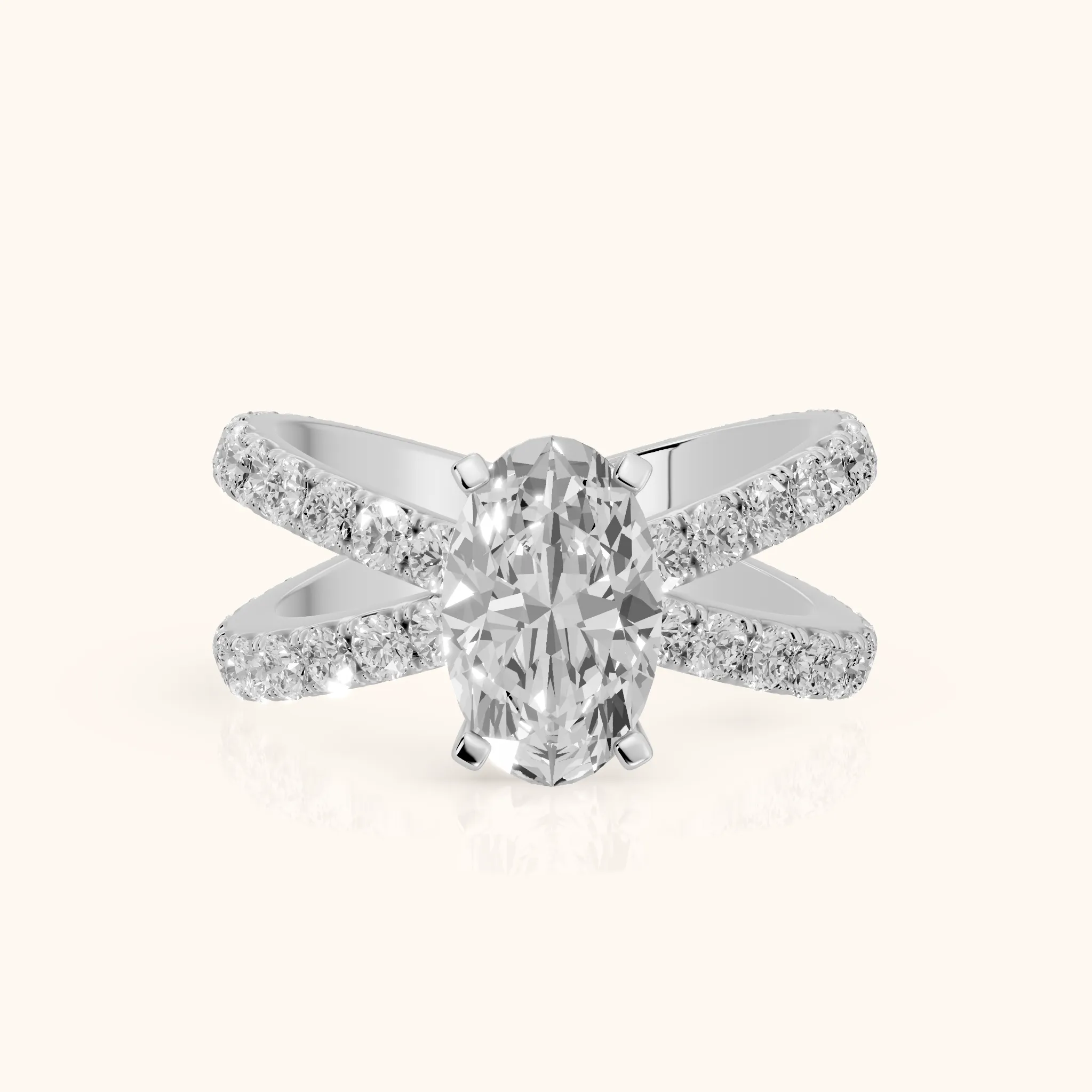 Lior Criss Cross Pavé Oval Diamond Engagement Ring in Silver — view 1