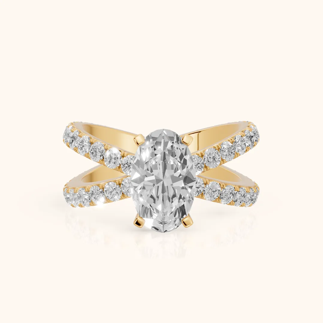 Lior Criss Cross Pavé Oval Diamond Engagement Ring in Yellow Gold — view 2