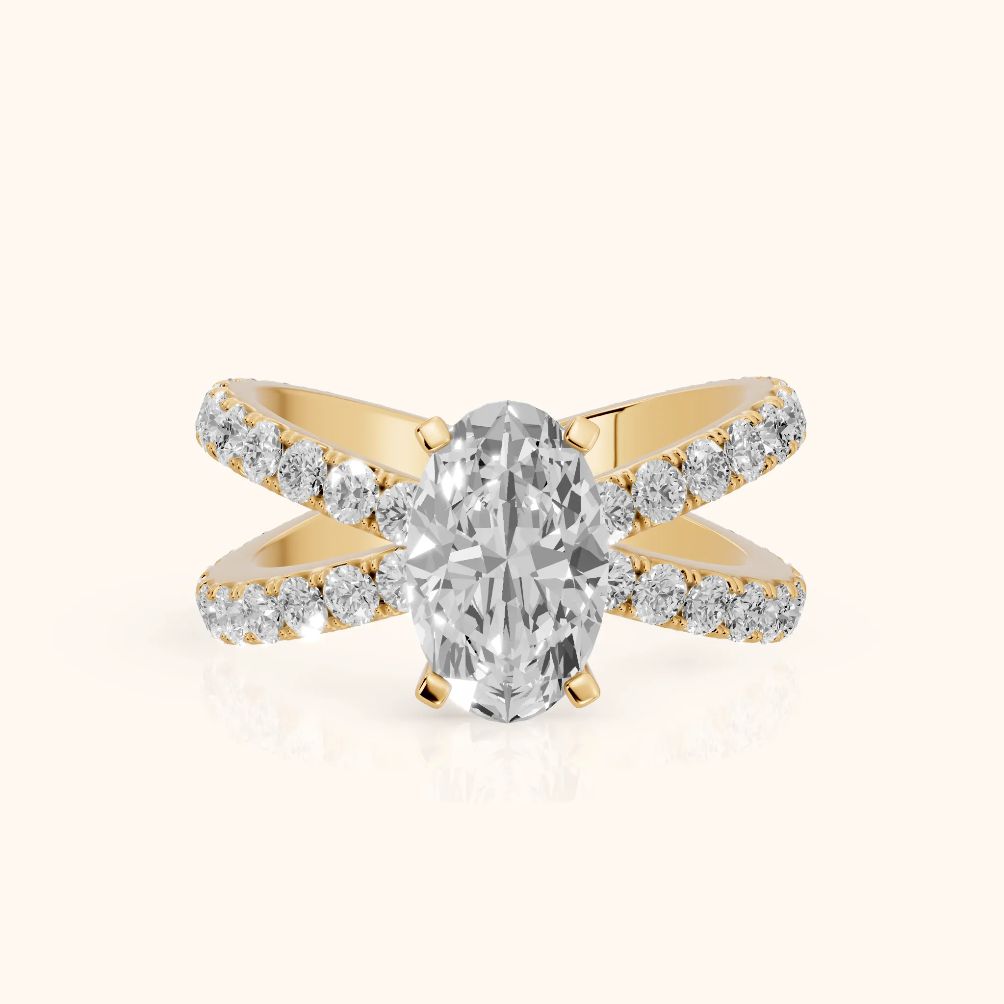 Lior Criss Cross Pavé Oval Diamond Engagement Ring in Yellow Gold — view 1