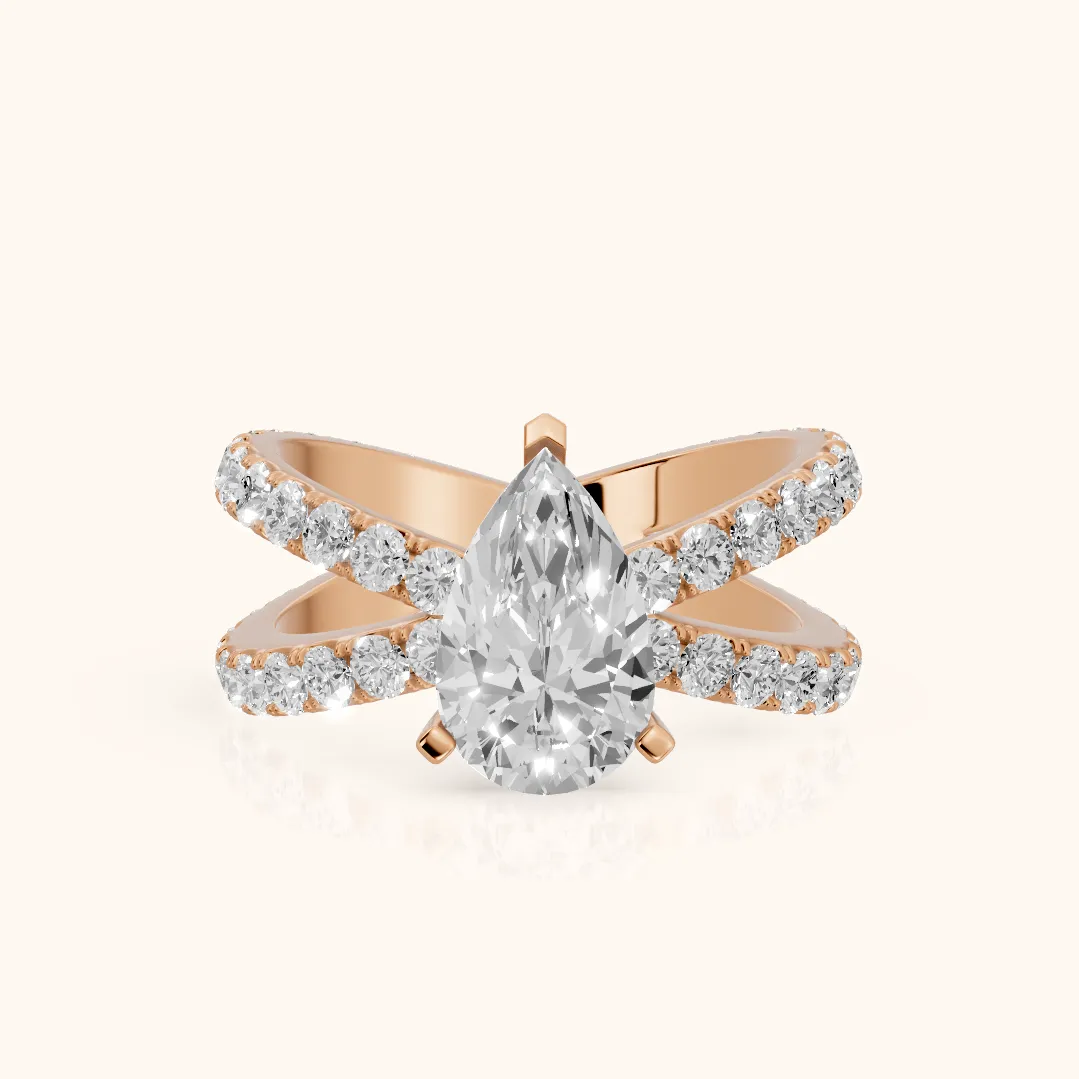 Lior Criss Cross Pavé Pear Diamond Engagement Ring in Rose Gold — view 2