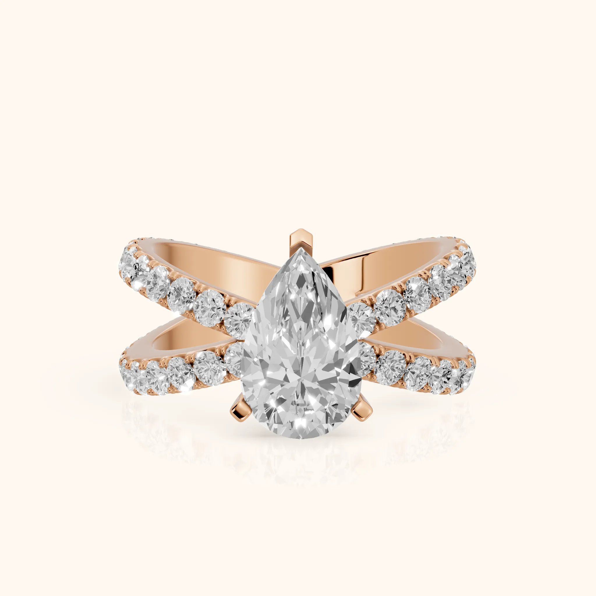 Lior Criss Cross Pavé Pear Diamond Engagement Ring in Rose Gold — view 1