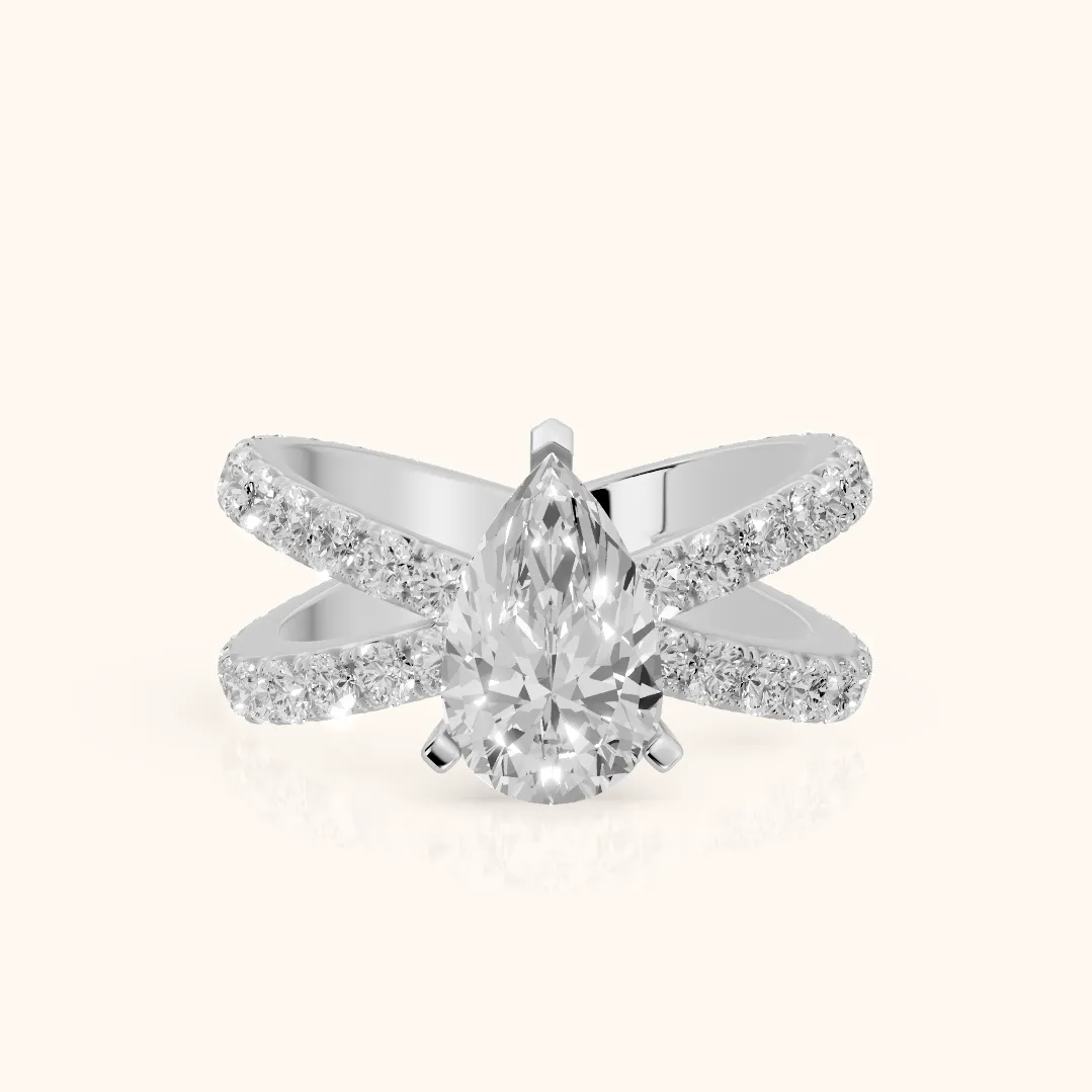 Lior Criss Cross Pavé Pear Diamond Engagement Ring in Silver — view 2