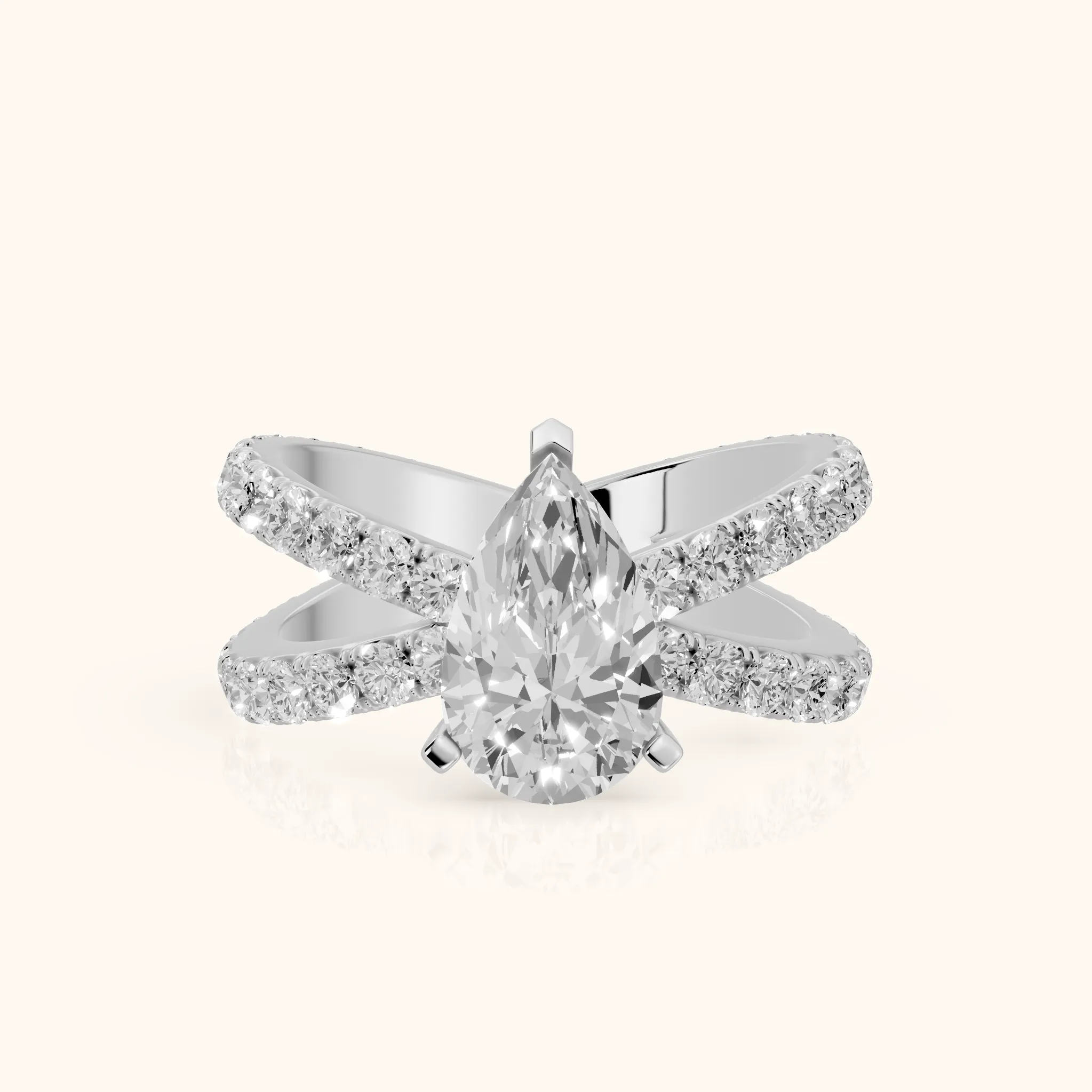 Lior Criss Cross Pavé Pear Diamond Engagement Ring in Silver — view 1