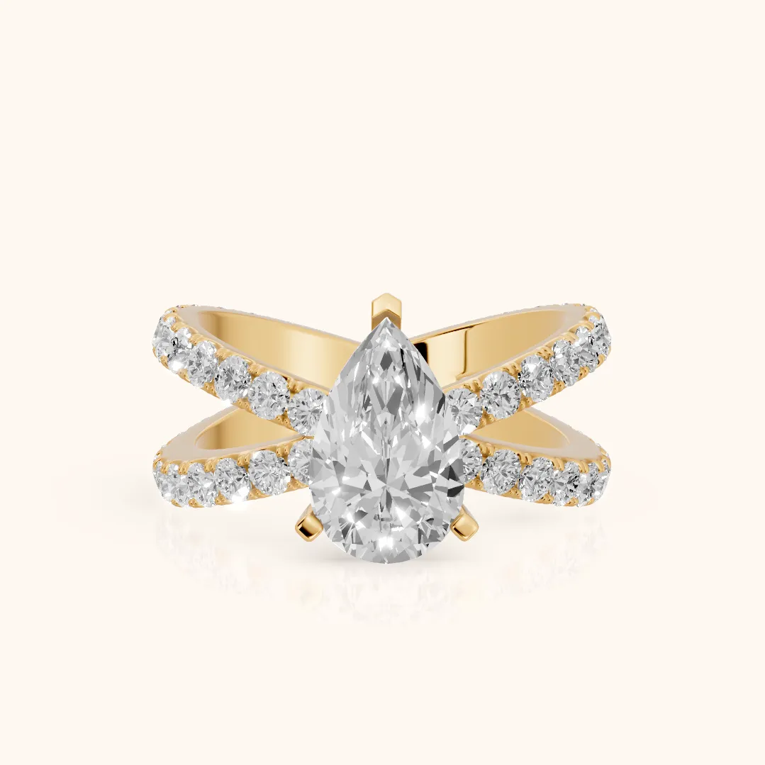 Lior Criss Cross Pavé Pear Diamond Engagement Ring in Yellow Gold — view 2
