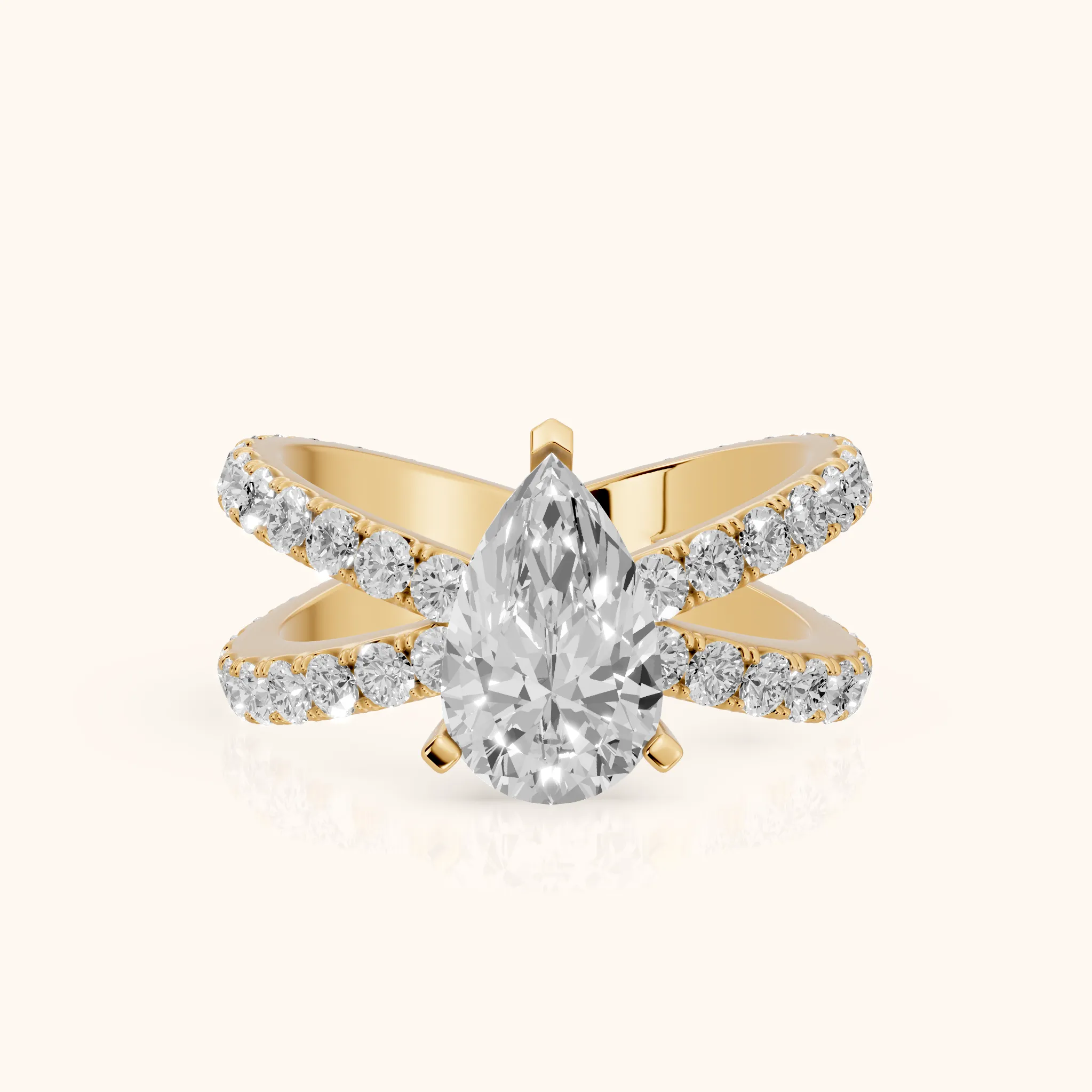 Lior Criss Cross Pavé Pear Diamond Engagement Ring in Yellow Gold — view 1