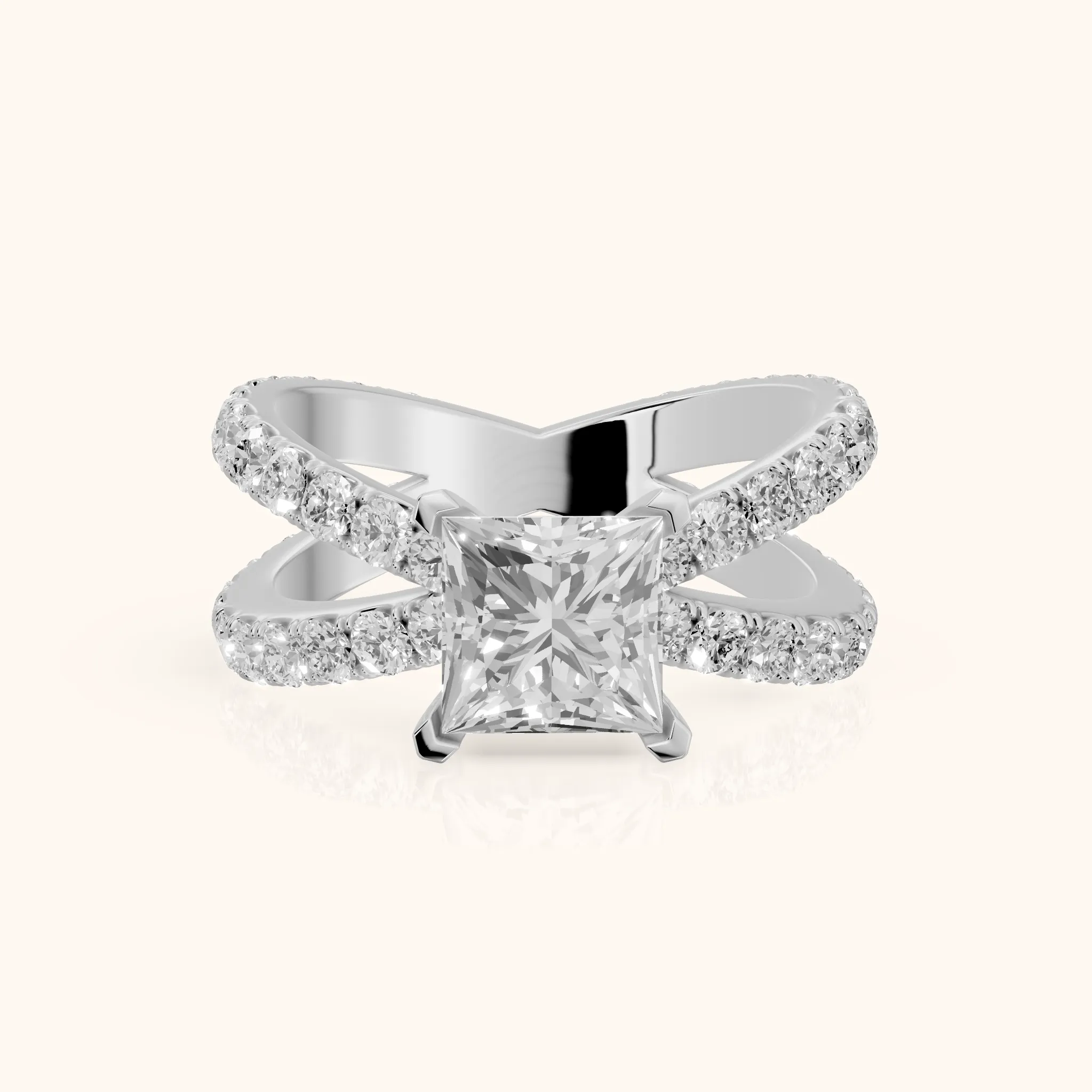 Lior Criss Cross Pavé Princess Diamond Engagement Ring in Silver — view 1