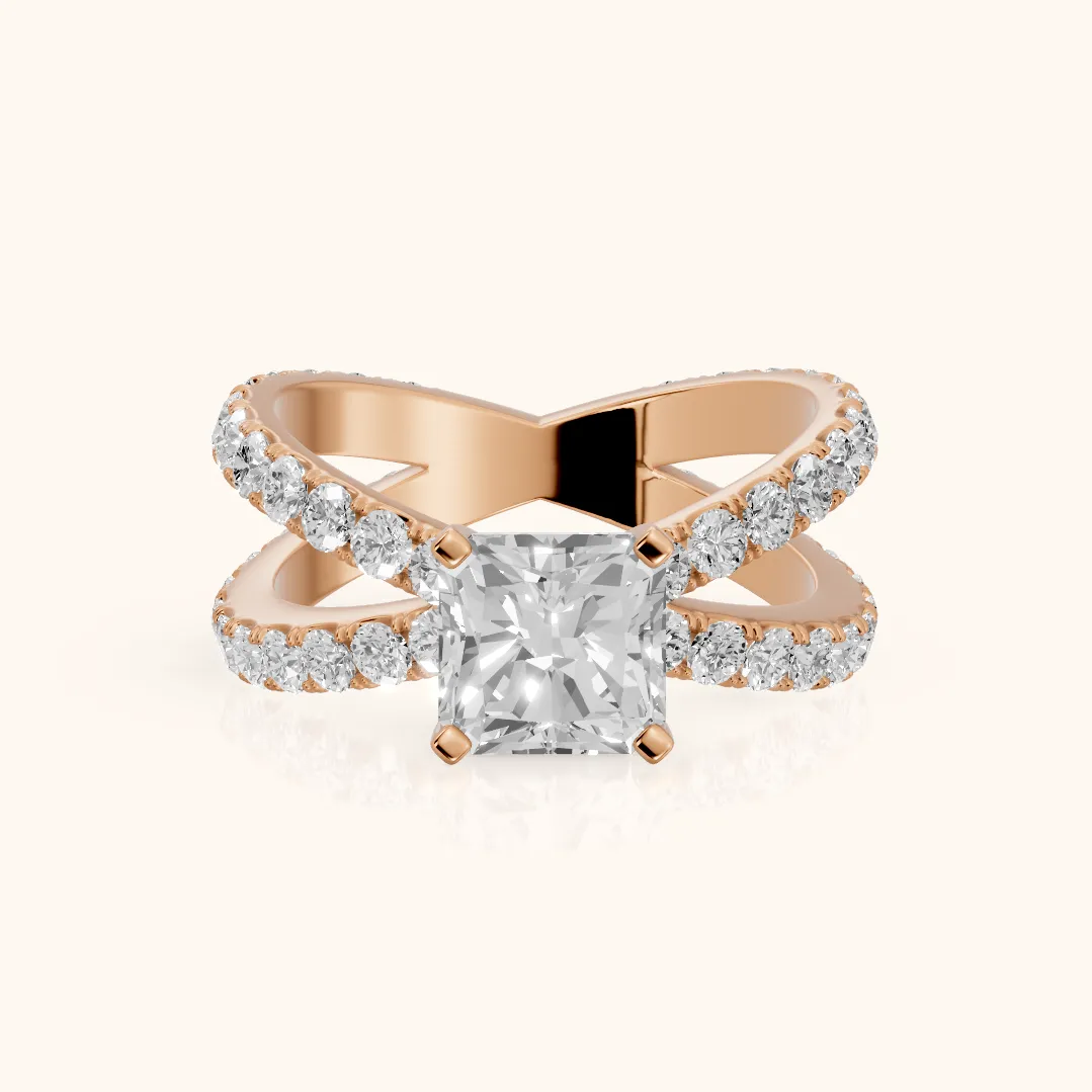 Lior Criss Cross Pavé Radiant Diamond Engagement Ring in Rose Gold — view 2