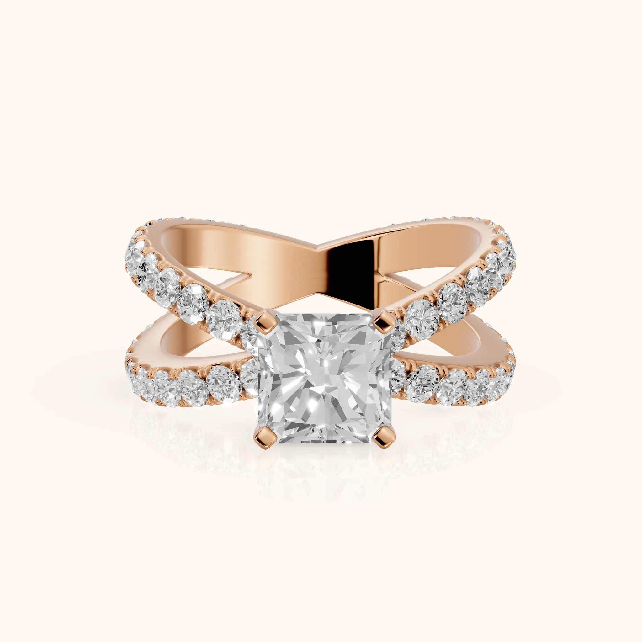 Lior Criss Cross Pavé Radiant Diamond Engagement Ring in Rose Gold — view 1