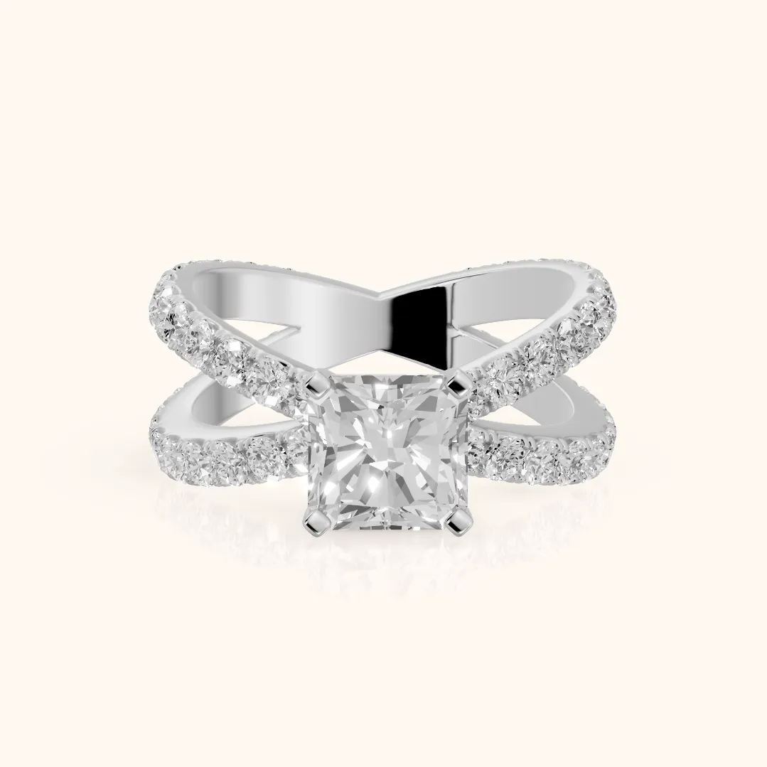 Lior Criss Cross Pavé Radiant Diamond Engagement Ring in Silver — view 2