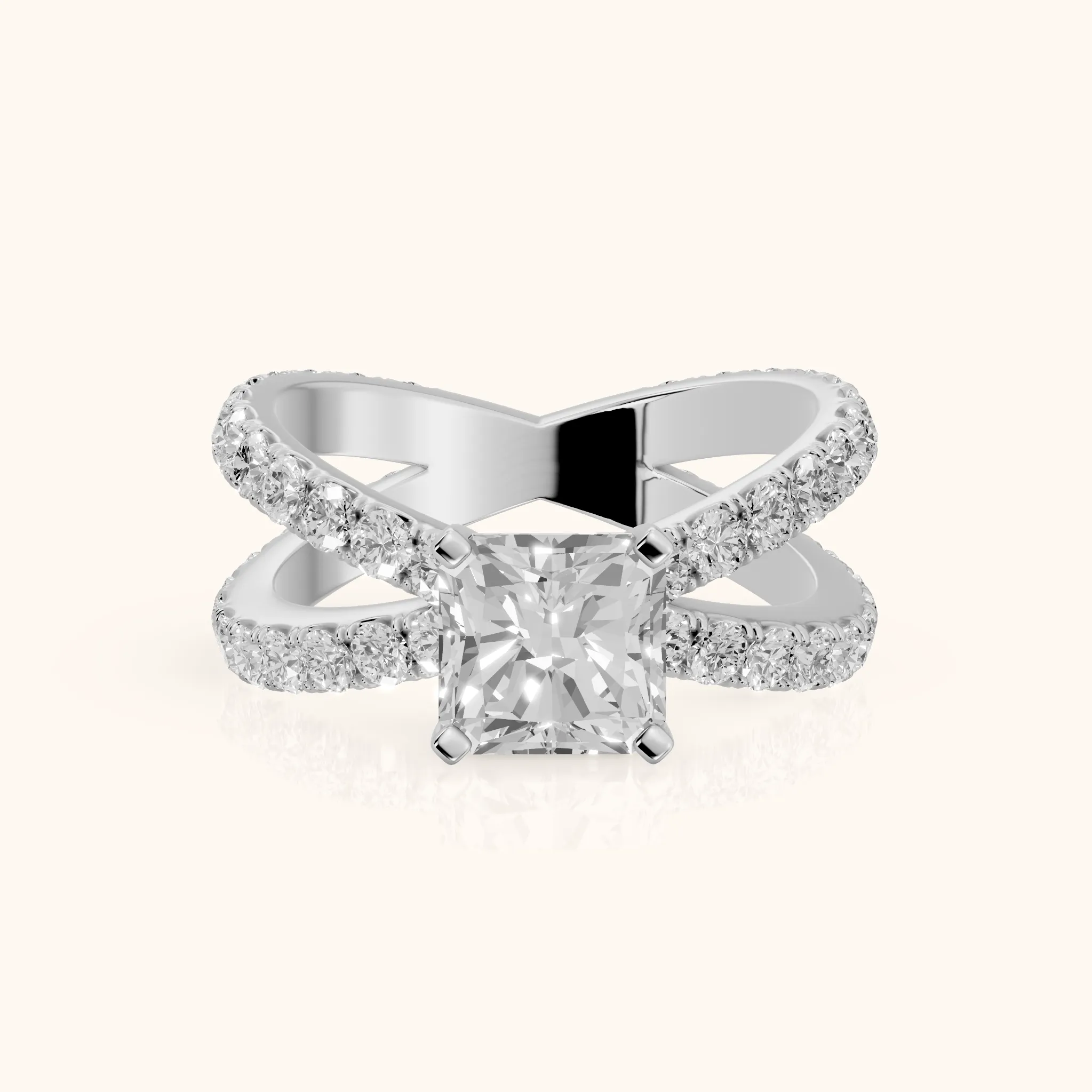 Lior Criss Cross Pavé Radiant Diamond Engagement Ring in Silver — view 1