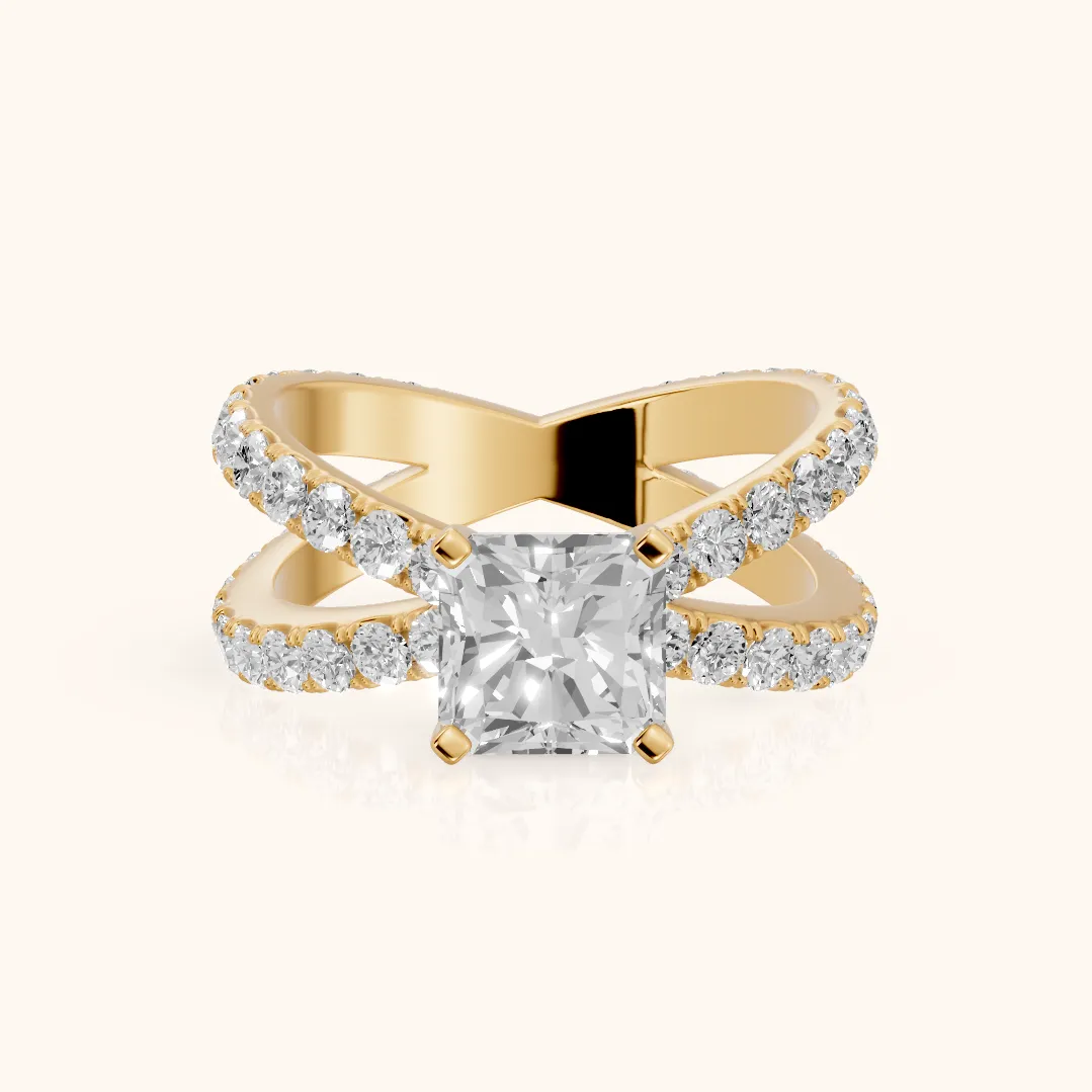Lior Criss Cross Pavé Radiant Diamond Engagement Ring in Yellow Gold — view 2