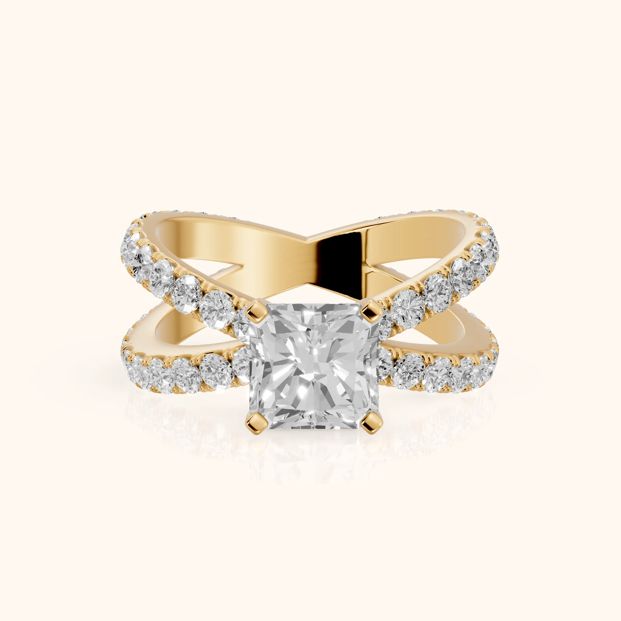 Lior Criss Cross Pavé Radiant Diamond Engagement Ring in Yellow Gold — view 1