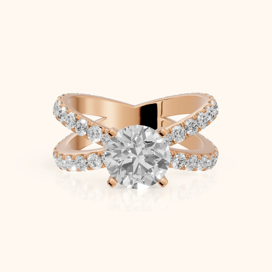 Lior Criss Cross Pavé Round Diamond Engagement Ring in Rose Gold — view 2
