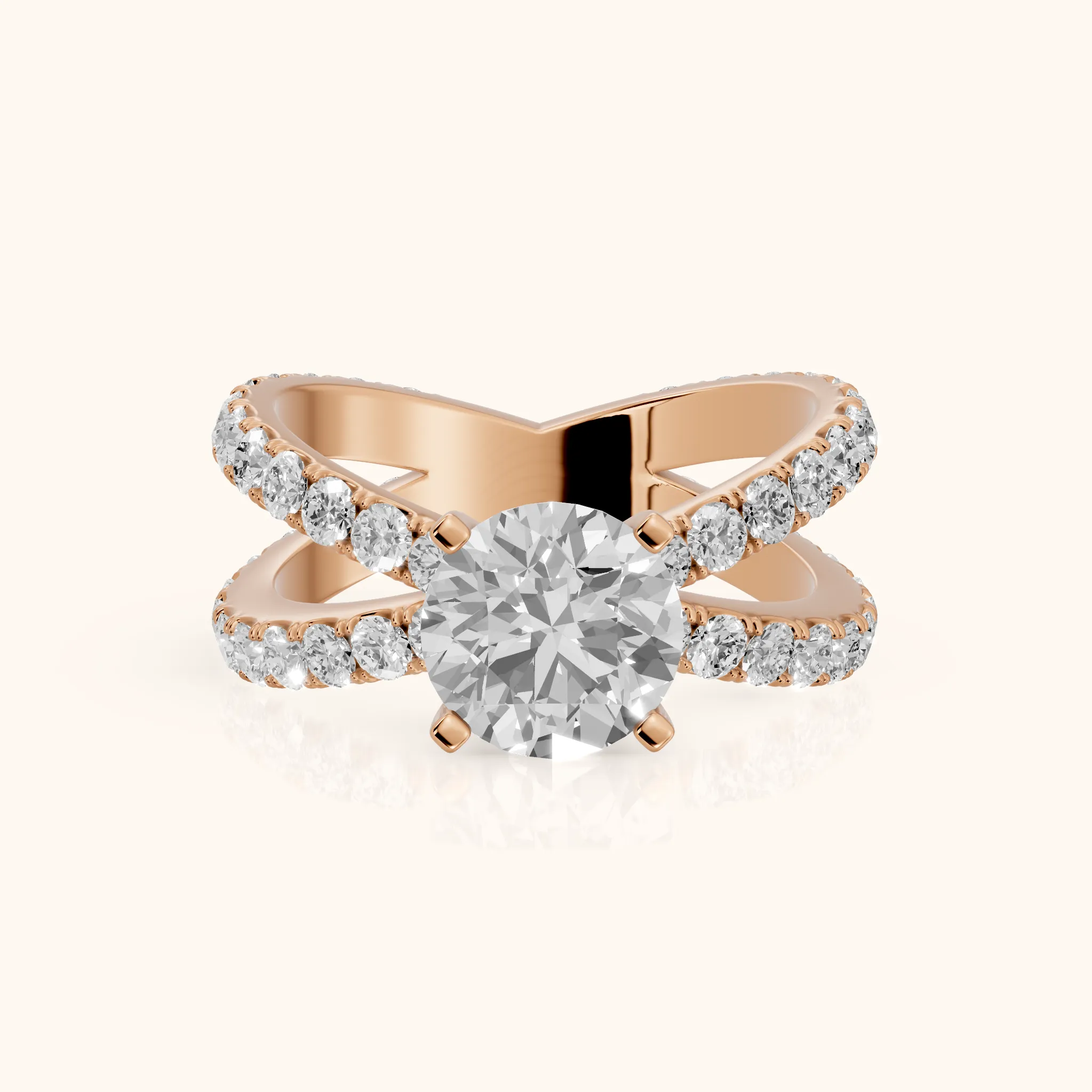 Lior Criss Cross Pavé Round Diamond Engagement Ring in Rose Gold — view 1