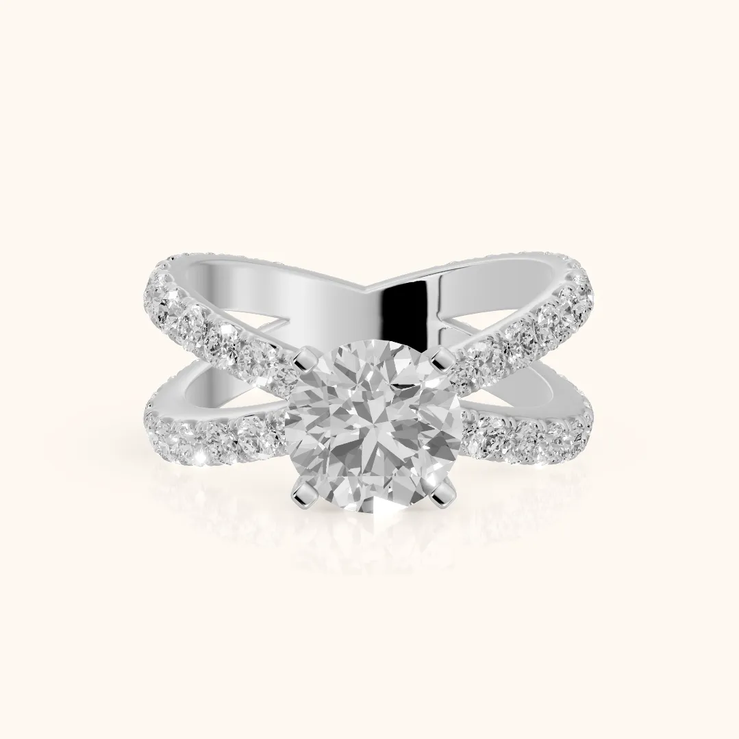 Lior Criss Cross Pavé Round Diamond Engagement Ring in Silver — view 2
