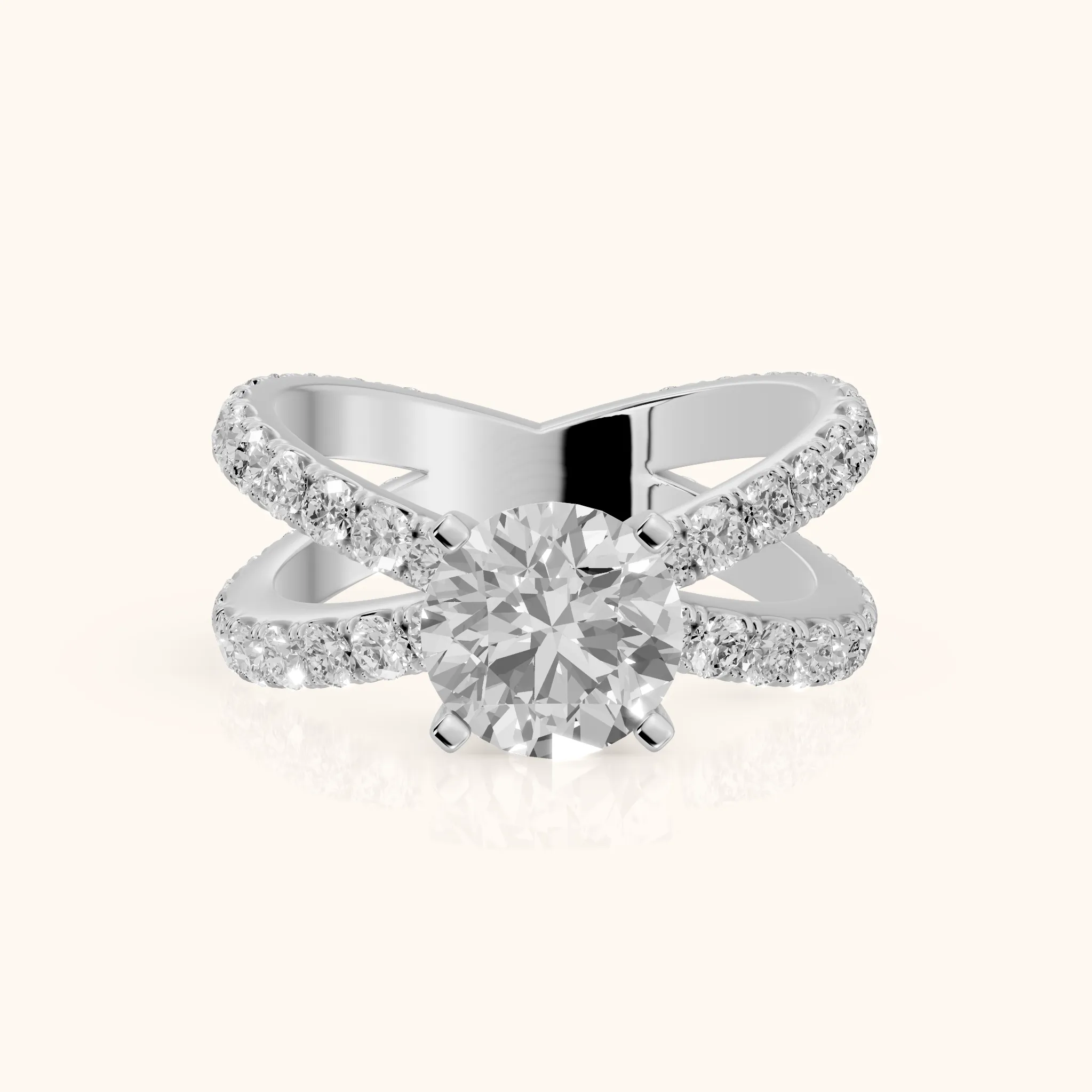 Lior Criss Cross Pavé Round Diamond Engagement Ring in Silver — view 1