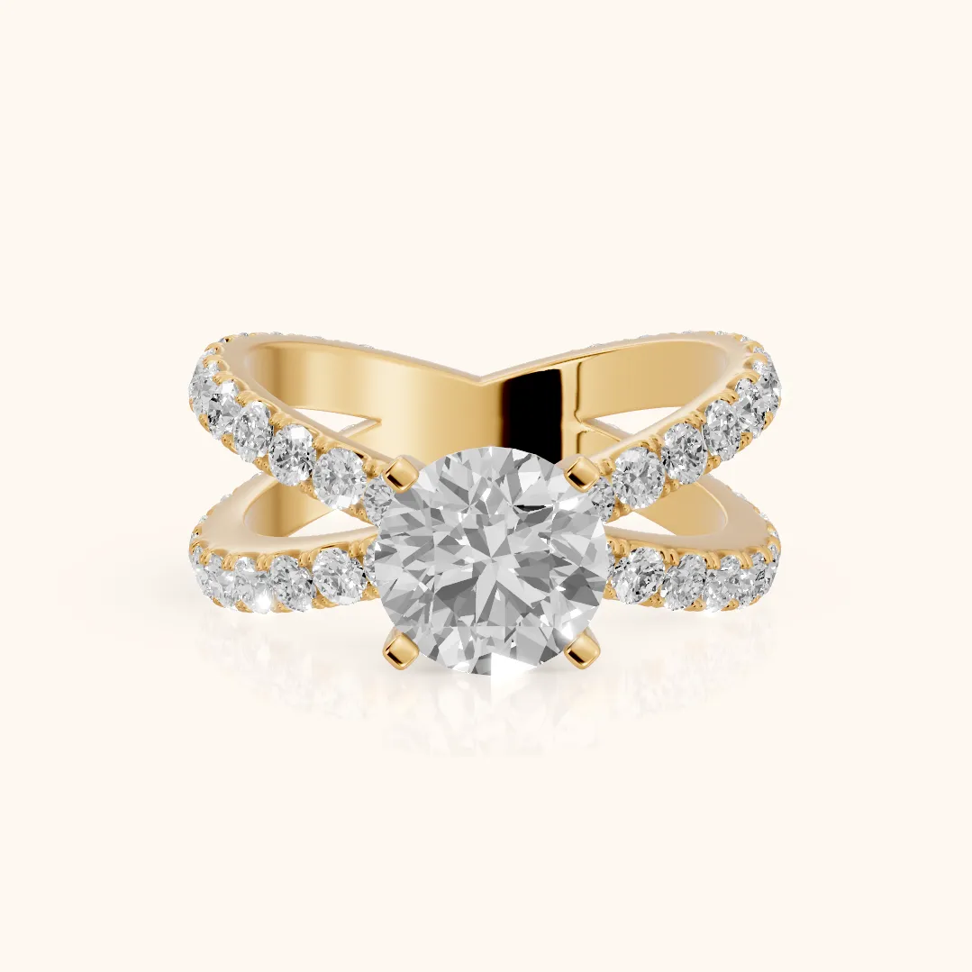 Lior Criss Cross Pavé Round Diamond Engagement Ring in Yellow Gold — view 2