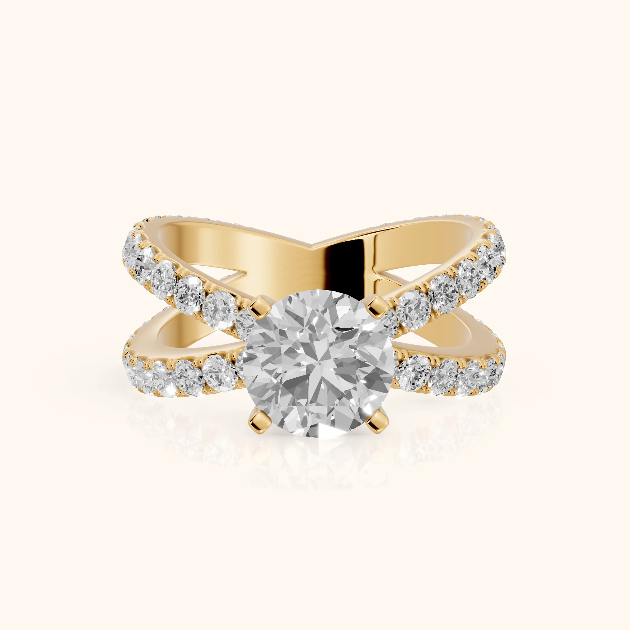 Lior Criss Cross Pavé Round Diamond Engagement Ring in Yellow Gold — view 1