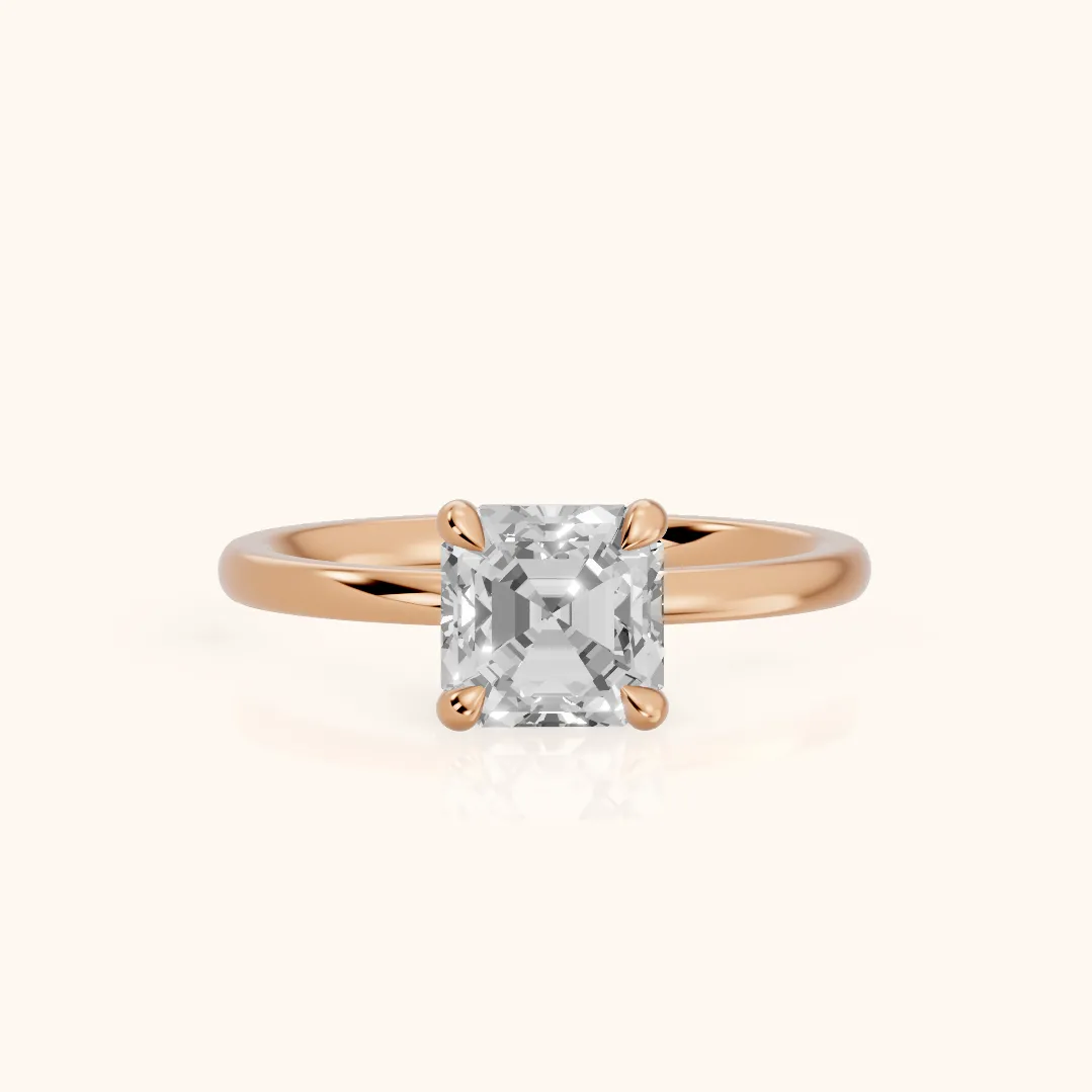 Nella Petite Solitaire Asscher Diamond Engagement Ring in Rose Gold — view 2