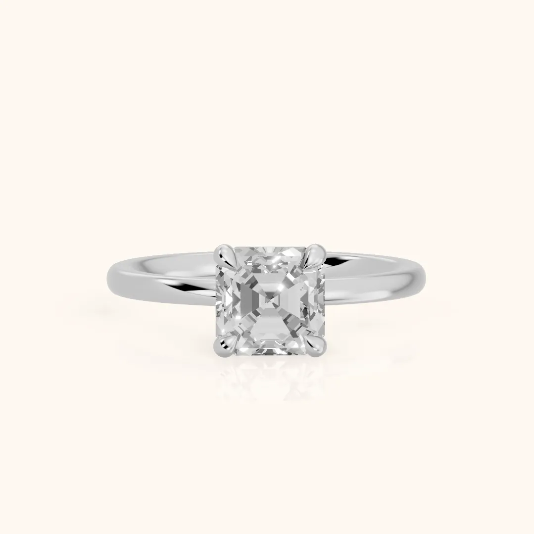 Nella Petite Solitaire Asscher Diamond Engagement Ring in Platinum — view 2