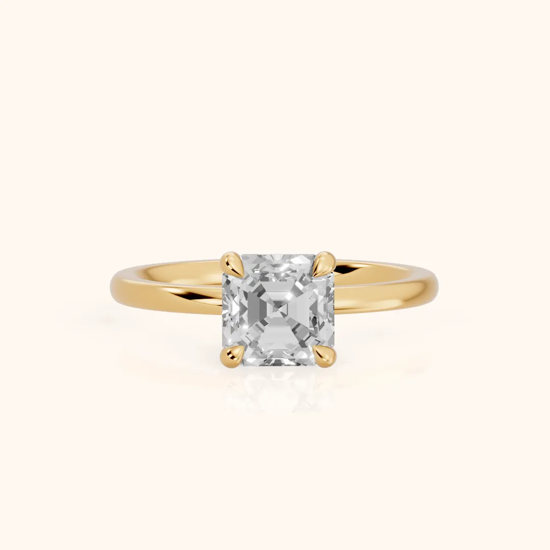 Nella Petite Solitaire Asscher Diamond Engagement Ring in Yellow Gold — view 2