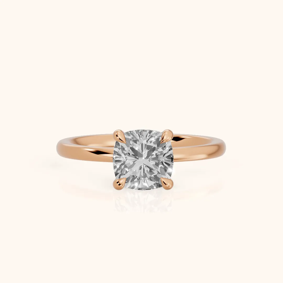Nella Petite Solitaire Cushion Diamond Engagement Ring in Rose Gold — view 2