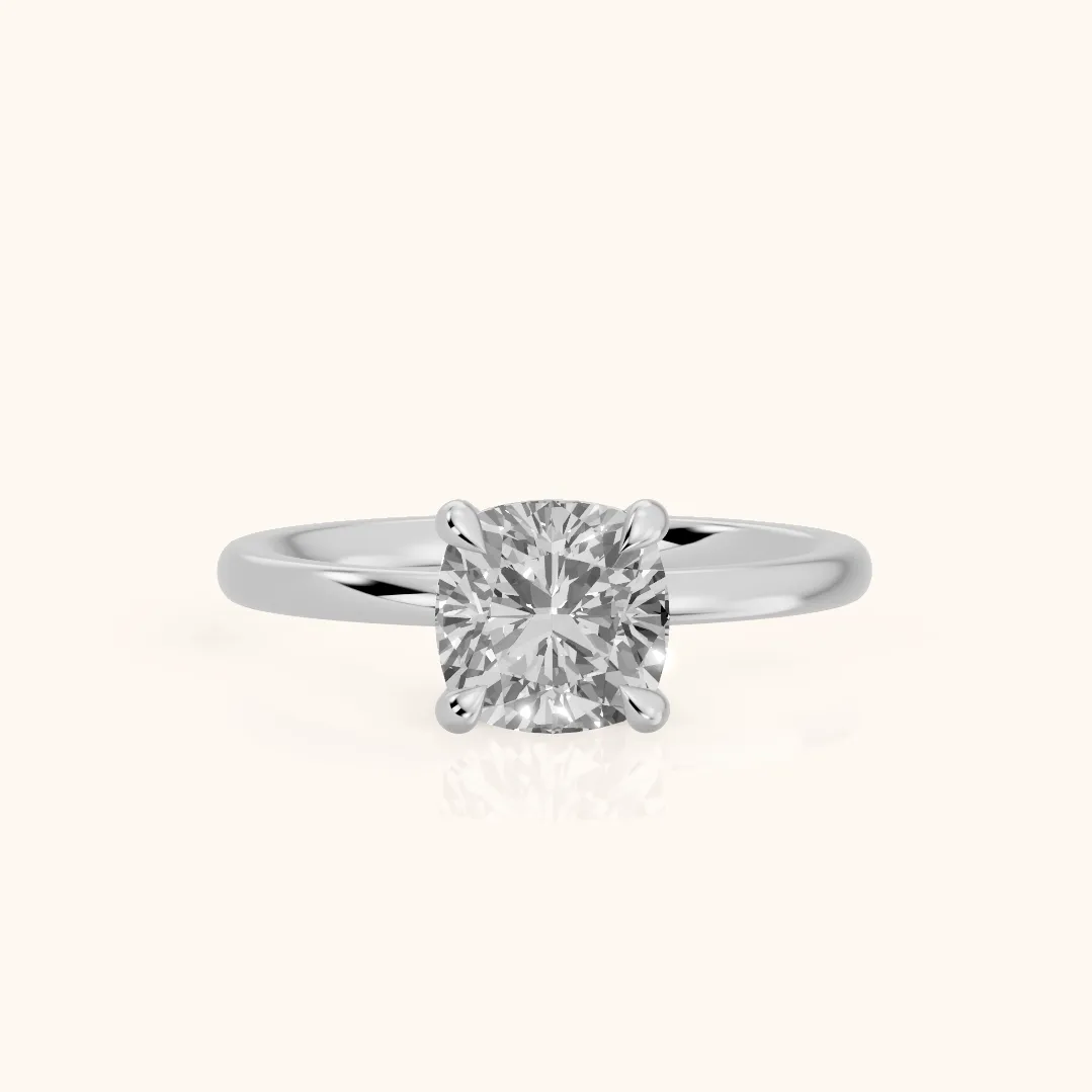 Nella Petite Solitaire Cushion Diamond Engagement Ring in Platinum — view 2