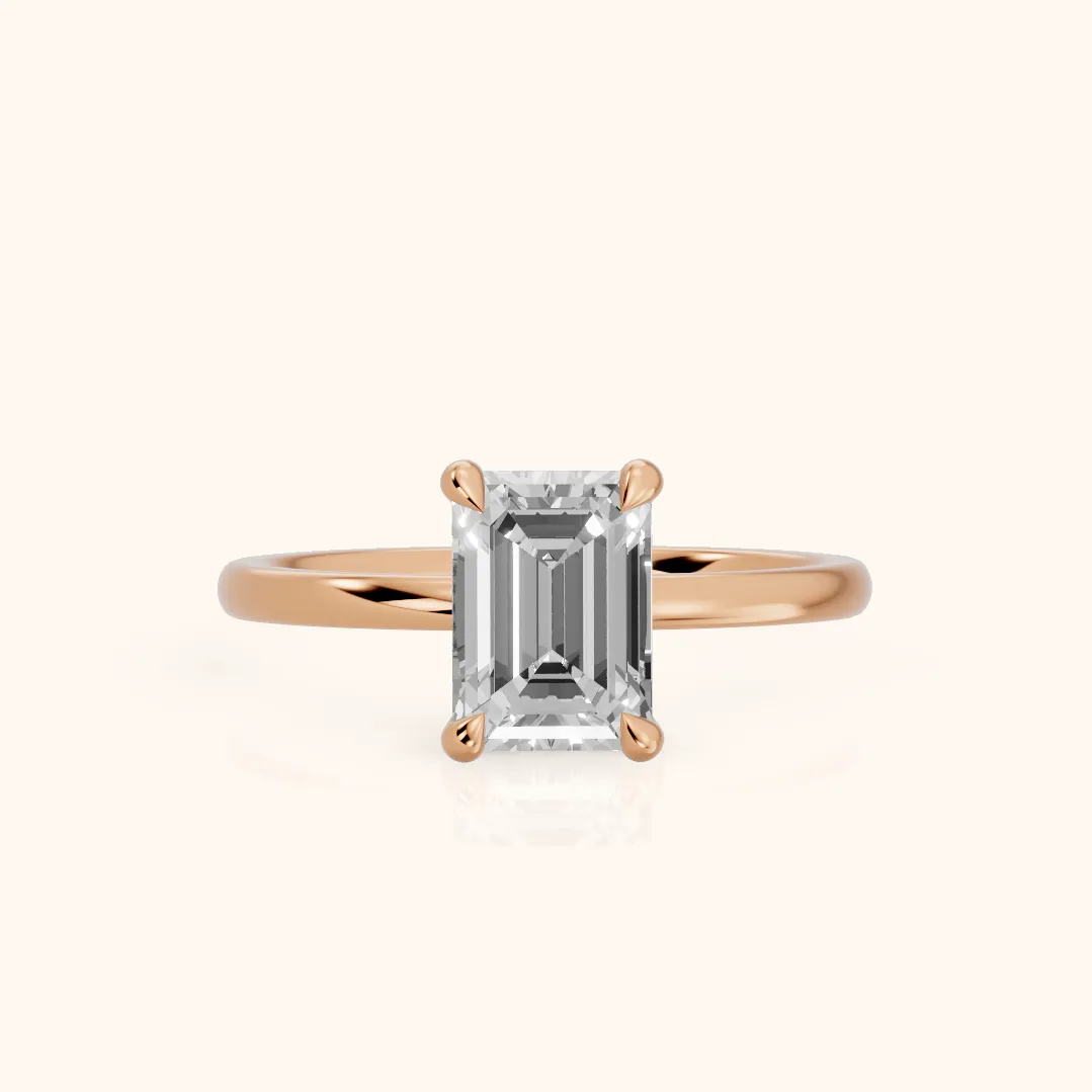 Nella Petite Solitaire Emerald Diamond Engagement Ring in Rose Gold — view 2